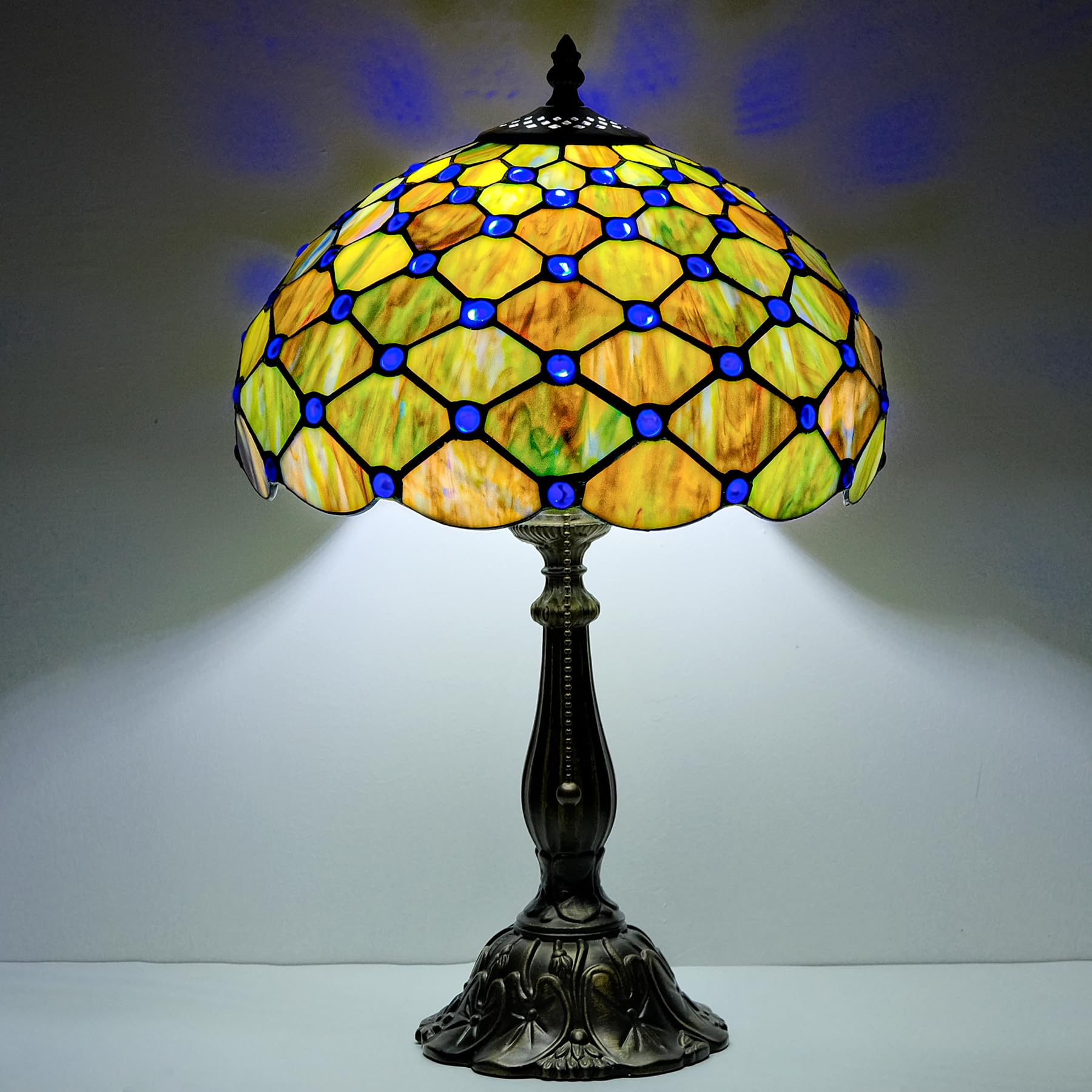 GILGGAK Tiffany Lamp Gradient Green Stained Glass Table Lamp Desk Bedside Reading Light Decor Bedroom Living Room Home Office D1