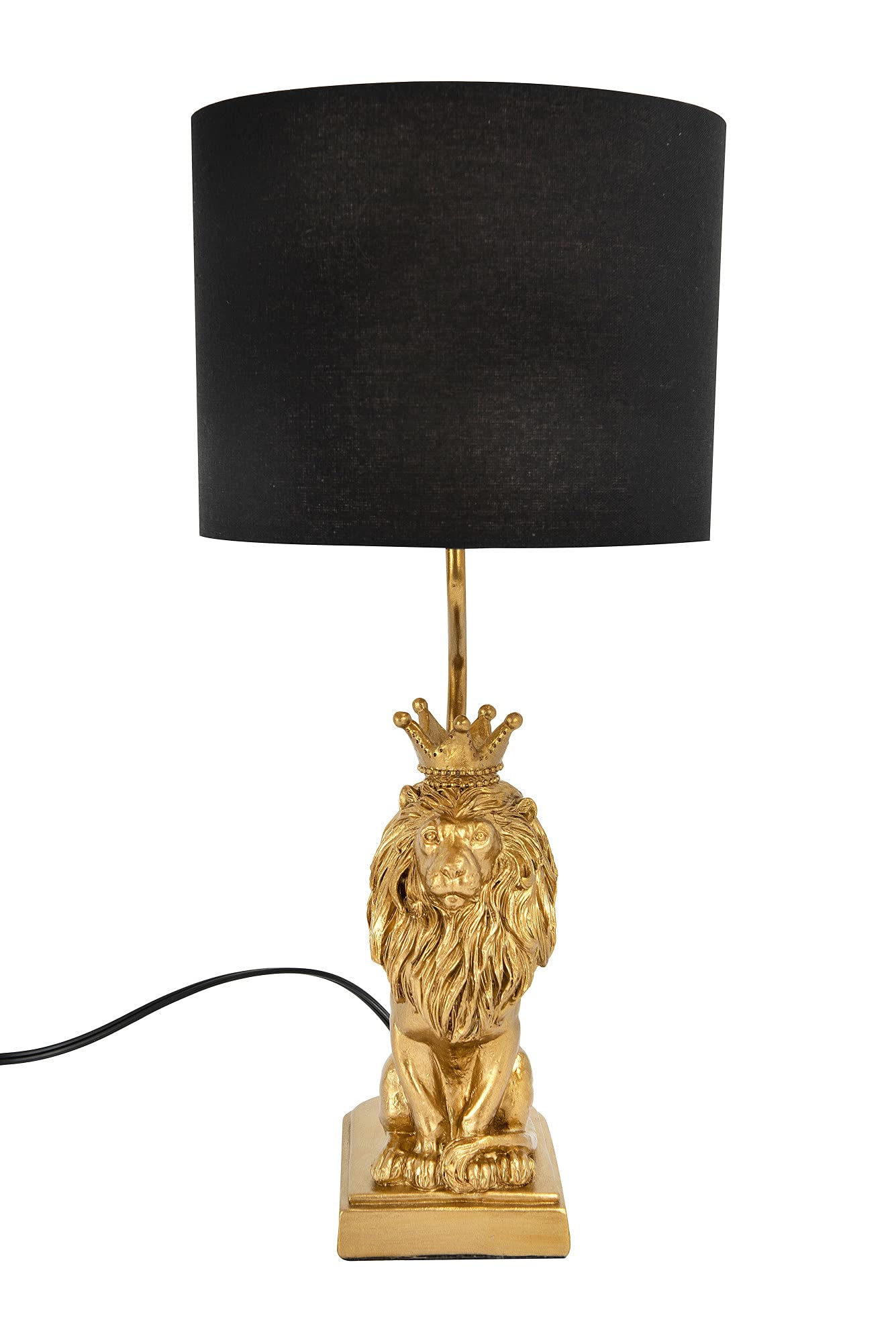 Creative Co-Op Lion Shaped Table Lamp, Resin, Black Shade, Gold Lion, Model EC0186