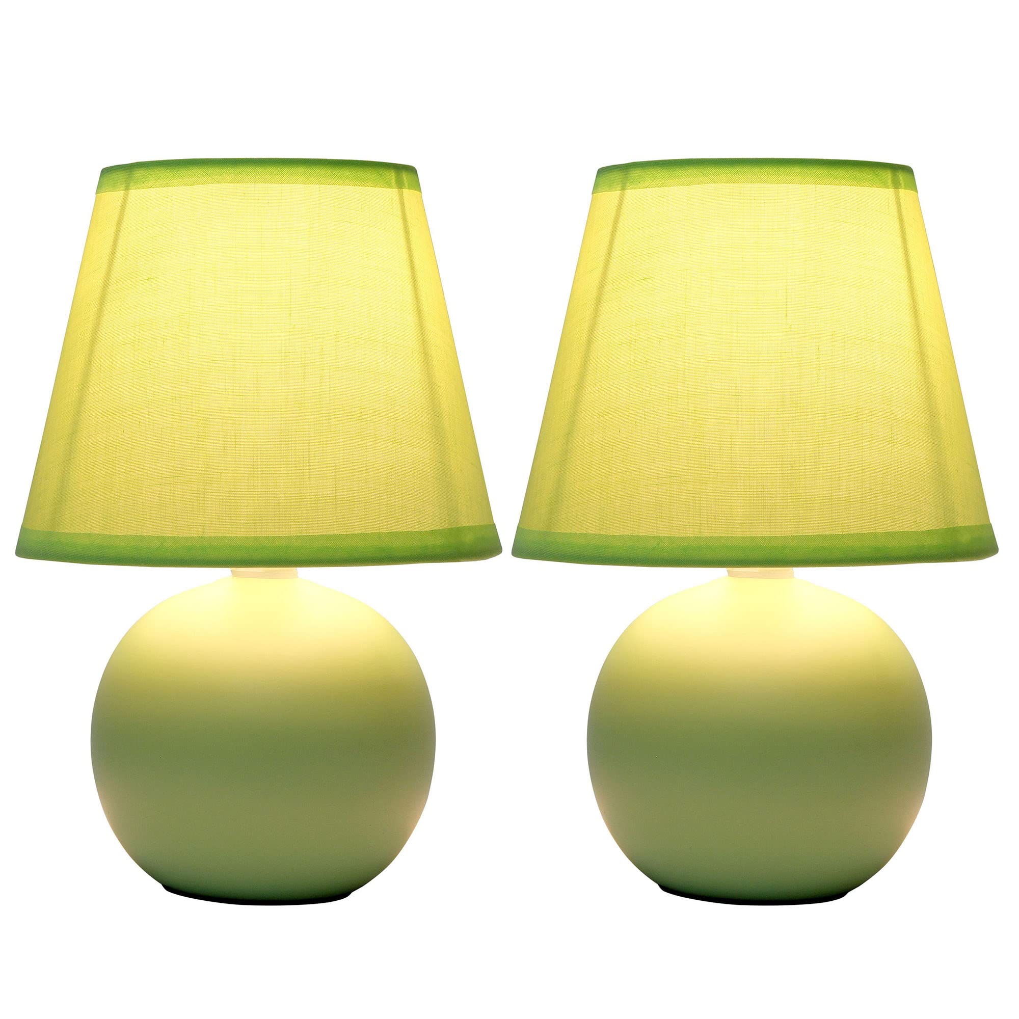 Creekwood Home Green Ceramic Orb Base Bedside Table Lamp Set - 8.66&quot; With Drum Shade