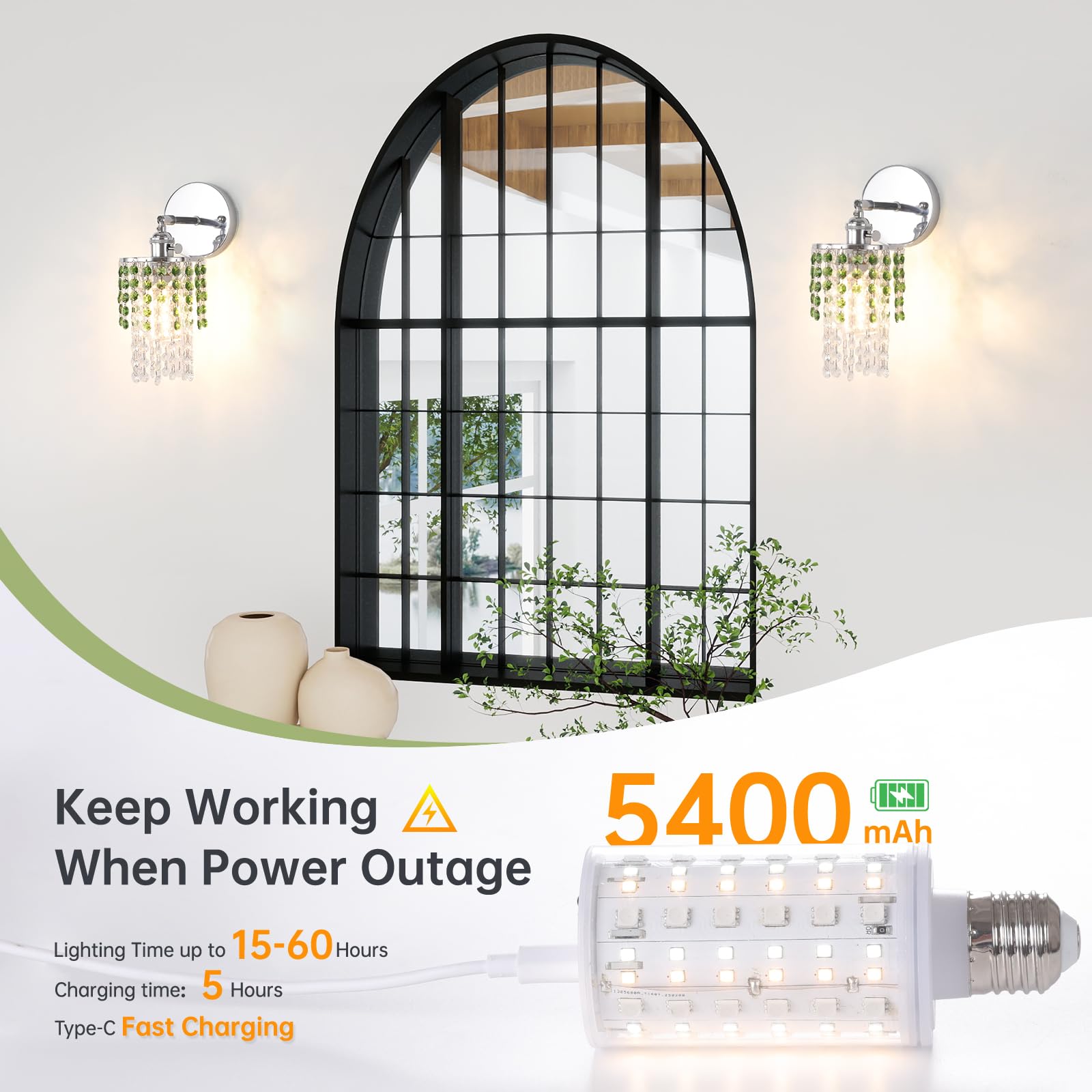 Shenmoyl Crystal Wall Sconce Set of 2, Rechargeable Dimmable Wireless Lamp, 5400mAh Battery, Green-Silver Base, Modern Design