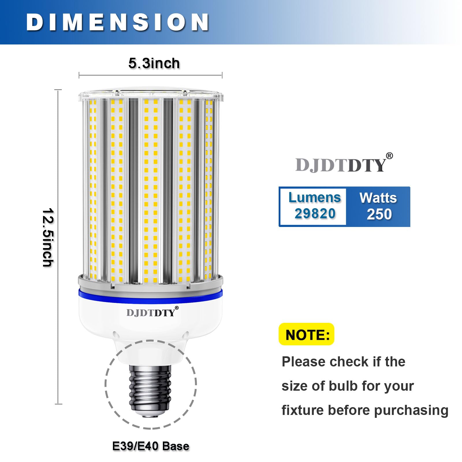 Djdtdty Amazon High Brightness 250W Led Corn Light Bulb, E39 Base Led Corn Lamp, 29820 Lumen 5000K Daylight 100V~277V Corn Cob L