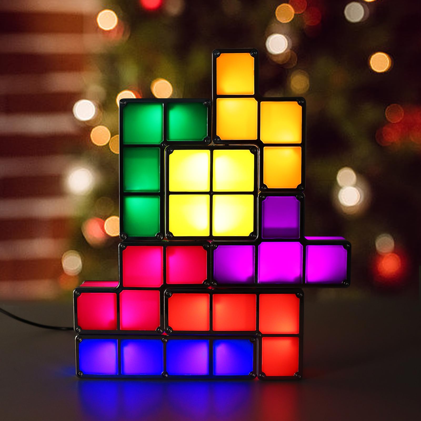 YHK Stackable Night Light  7 Colors LED Puzzle Light  3D DIY Magic Puzzle Night Light  Novelty Desk Lamp for Room Decor and Teens Ideal Gift (Plug)