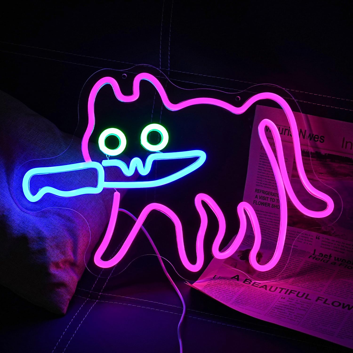 LULANMP Neon Cat Sign for Wall Decor, Pink LED Light, 16.9inx12.4in, Acrylic, Ideal for Home, Cafe, and Restaurant Decoration