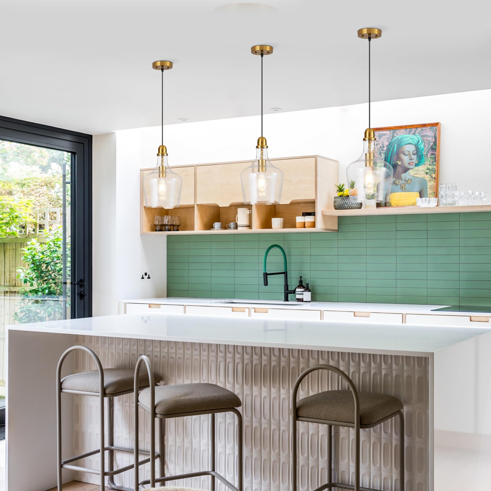 Elyccupa Glass Pendant Light Modern Brass 1 Light Single Dome Pendant Lighting Fixtures For Kitchen Island Dining Room Hallway,