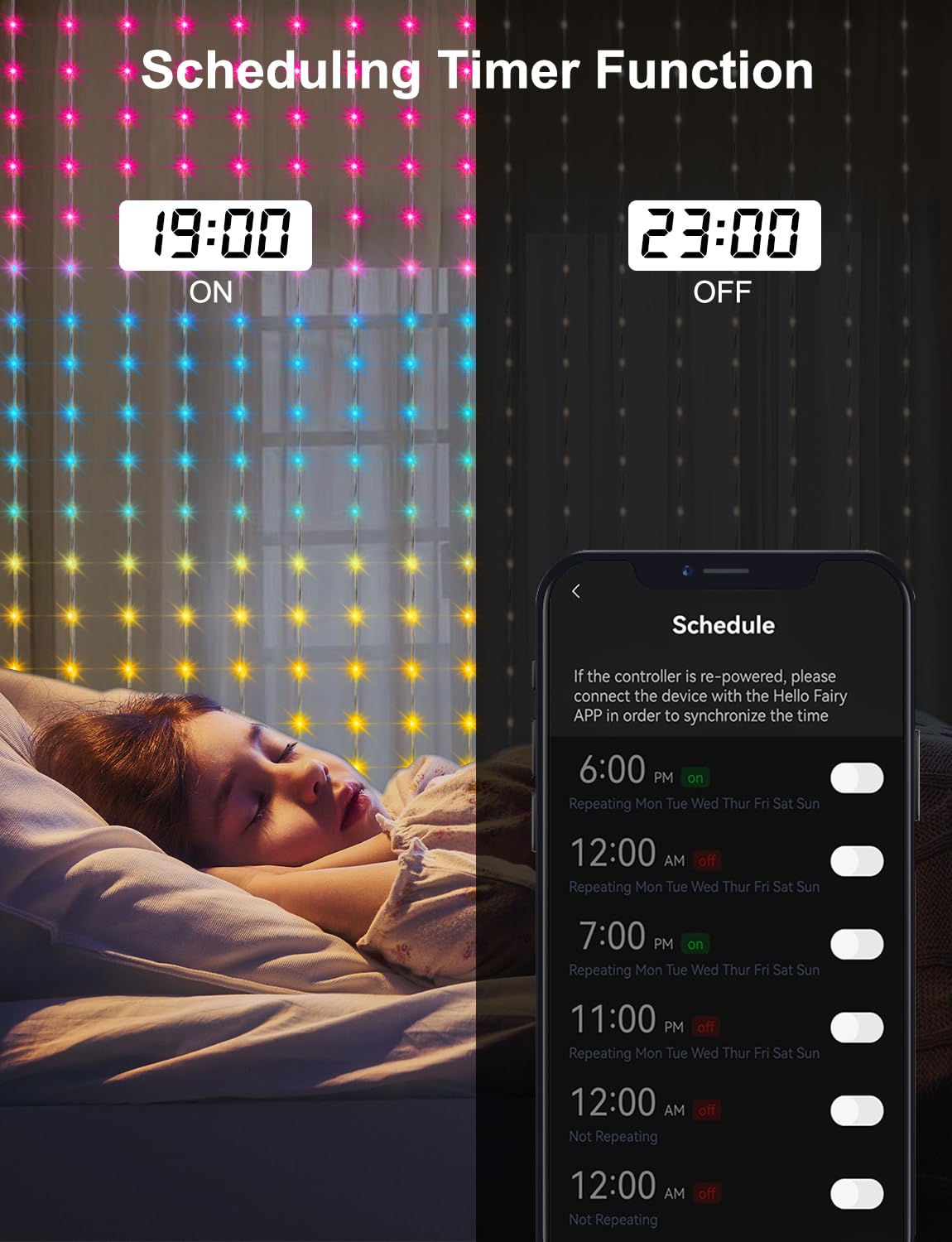 LumBelle Smart Curtain Lights 400 LED, 6.56x6.56Ft, RGB, APP Remote Control, Music Sync, Dynamic DIY Lights for Decoration