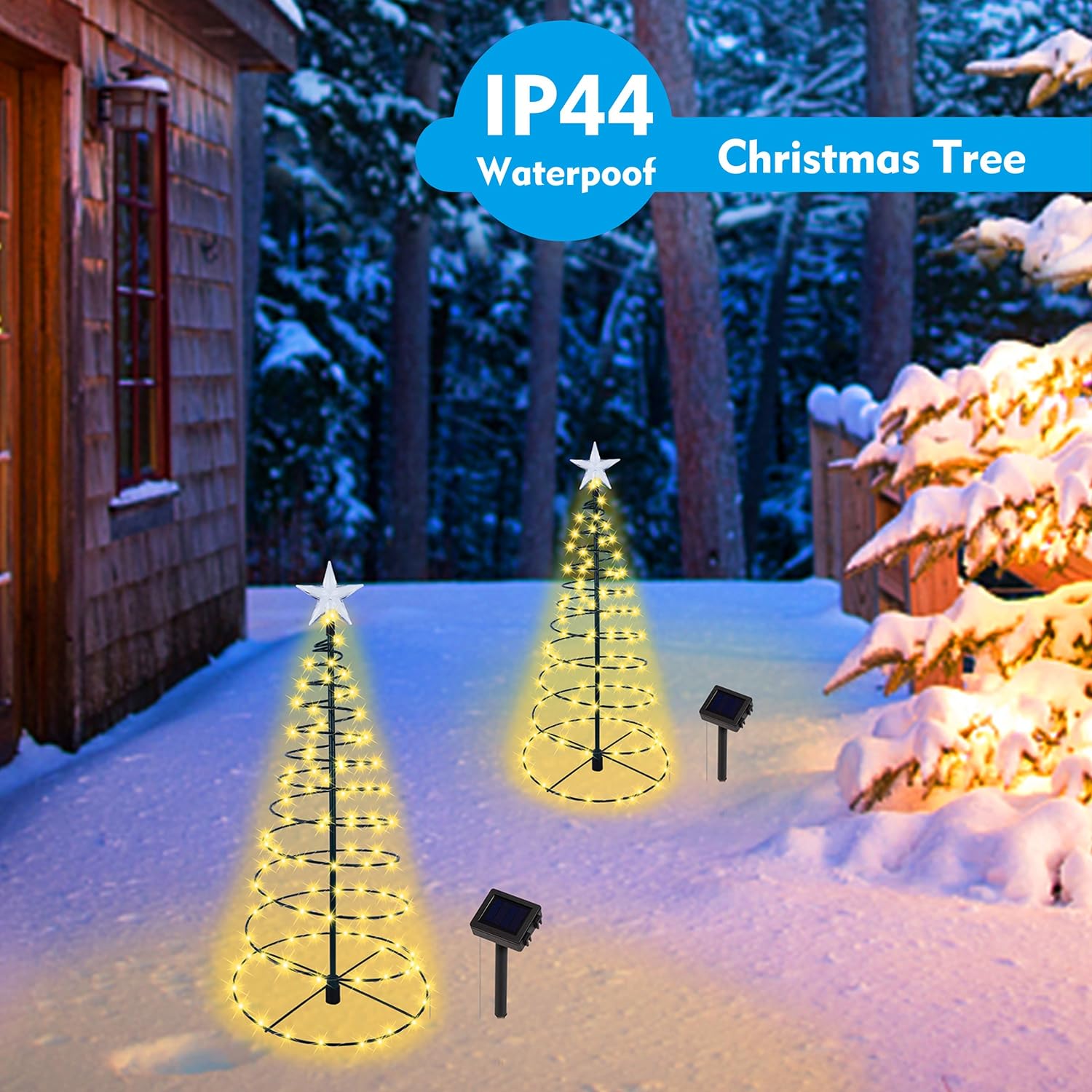 Dynaming 2 Pack 26'' Solar Spiral Trees With Warm White Lights, Light Up Xmas Metal Pathway Markers, Gift For Mom, Auto On/Off &