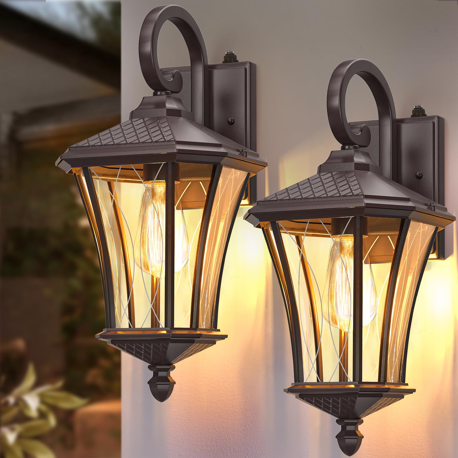 YSN 2 Pack Dusk to Dawn Outdoor Light Fixture Wall Mount Porch Lights Weather Resistant Exterior Sconce Light  Waterproof Wall Lantern for Porch  Garage  Backyard  Walkway  E26 Socket  Brown