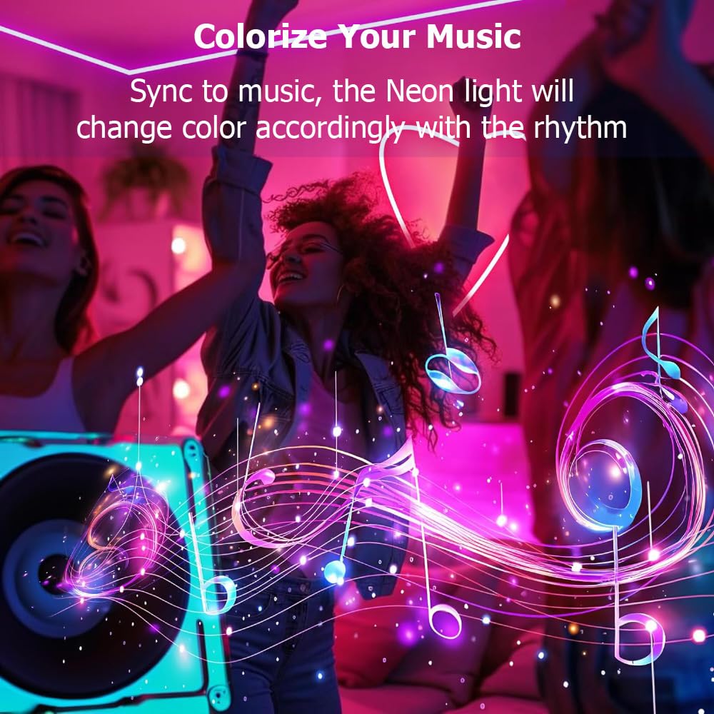 EcoMyLife 16.4ft LED Neon Rope Lights, RGB, IP68 Waterproof, Dimmable with APP & Remote, Flexible for Indoor/Outdoor Decor
