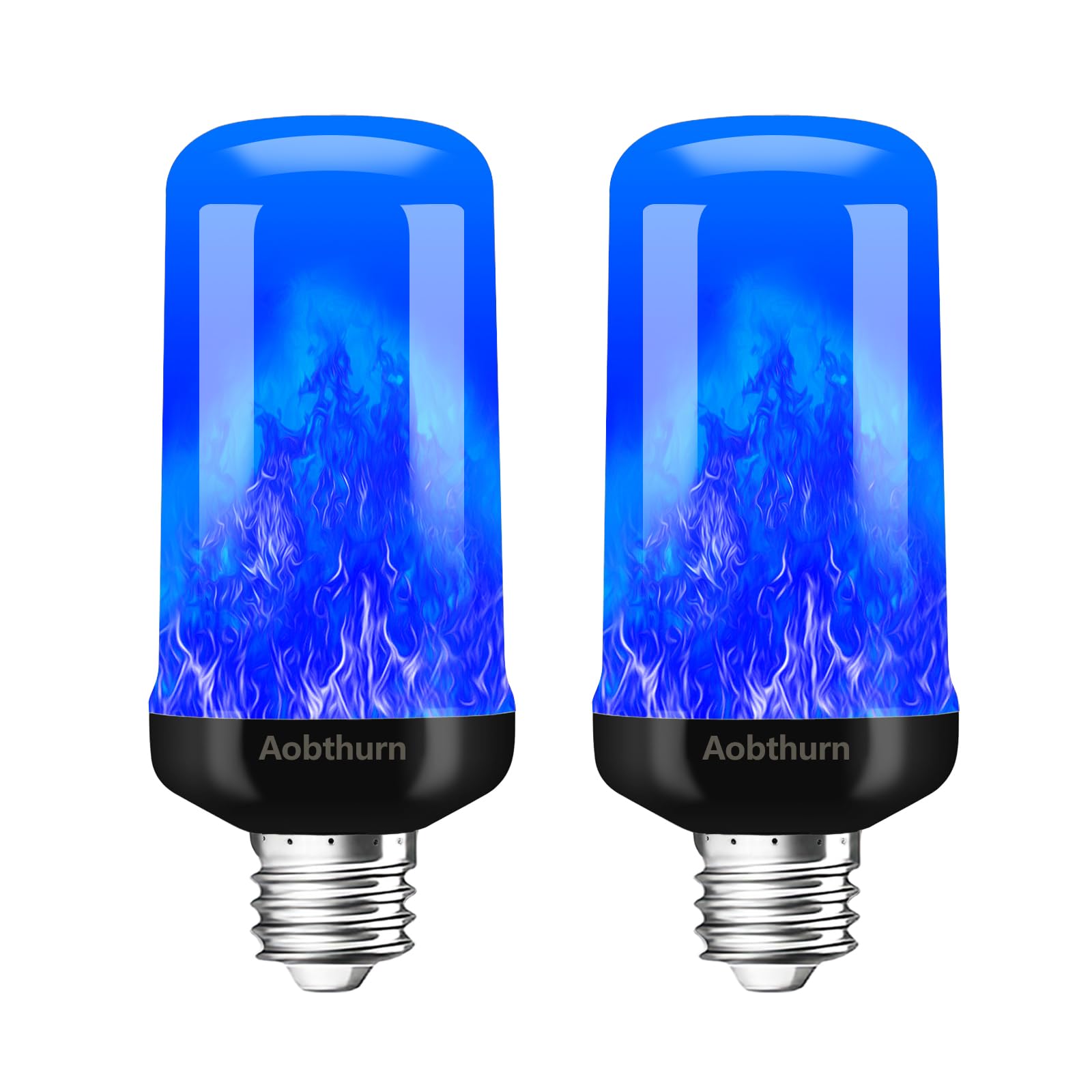 aobthurn LED Flame Effect Light Bulb, E26 Base, 4 Modes, Gravity Sensor, Blue-2 Pack, Model AF240301A