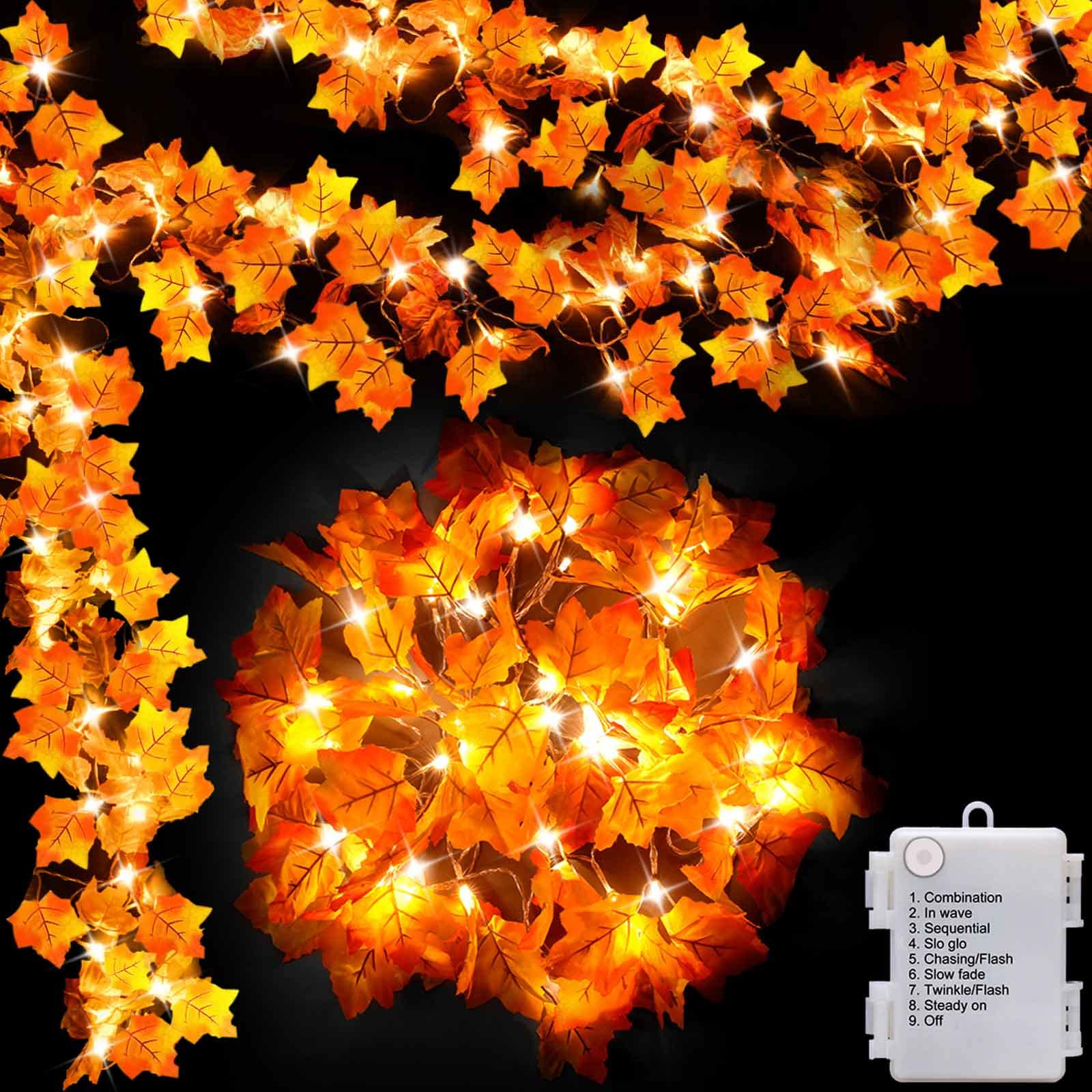 Luditek Fall Decorations Maple Leaf Garland Lights, 40LED Battery Operated, Waterproof, 14.7 in, 1 Pack