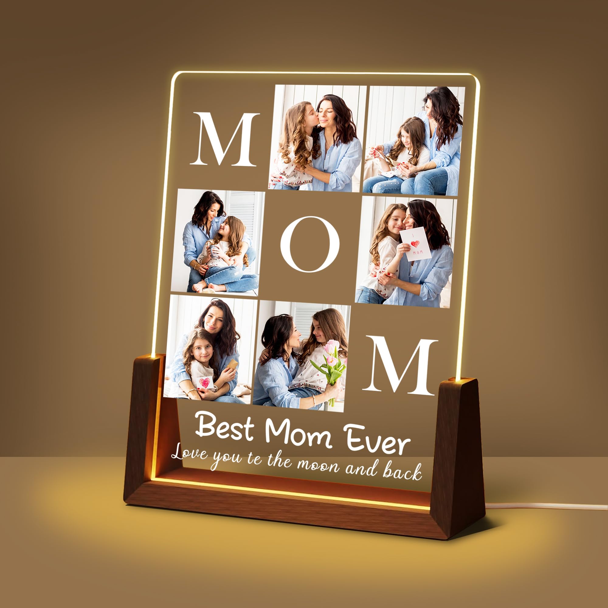 Maiwell Personalized Mothers Day Birthday Gifts For Mom From Daughter Son Husband  Custom Best Mom Ever Gifts Picture Frame Night Light With Photo Name  Customized Christmas Gift For Mama Wife Women