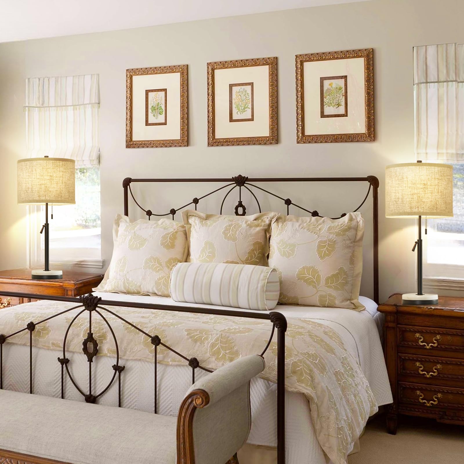 Gyrovu Set Of 2 Adjustable Height Black Marble Table Lamps With Pull Chain For Living Room, Bedroom, Office - Bulbs Not Included