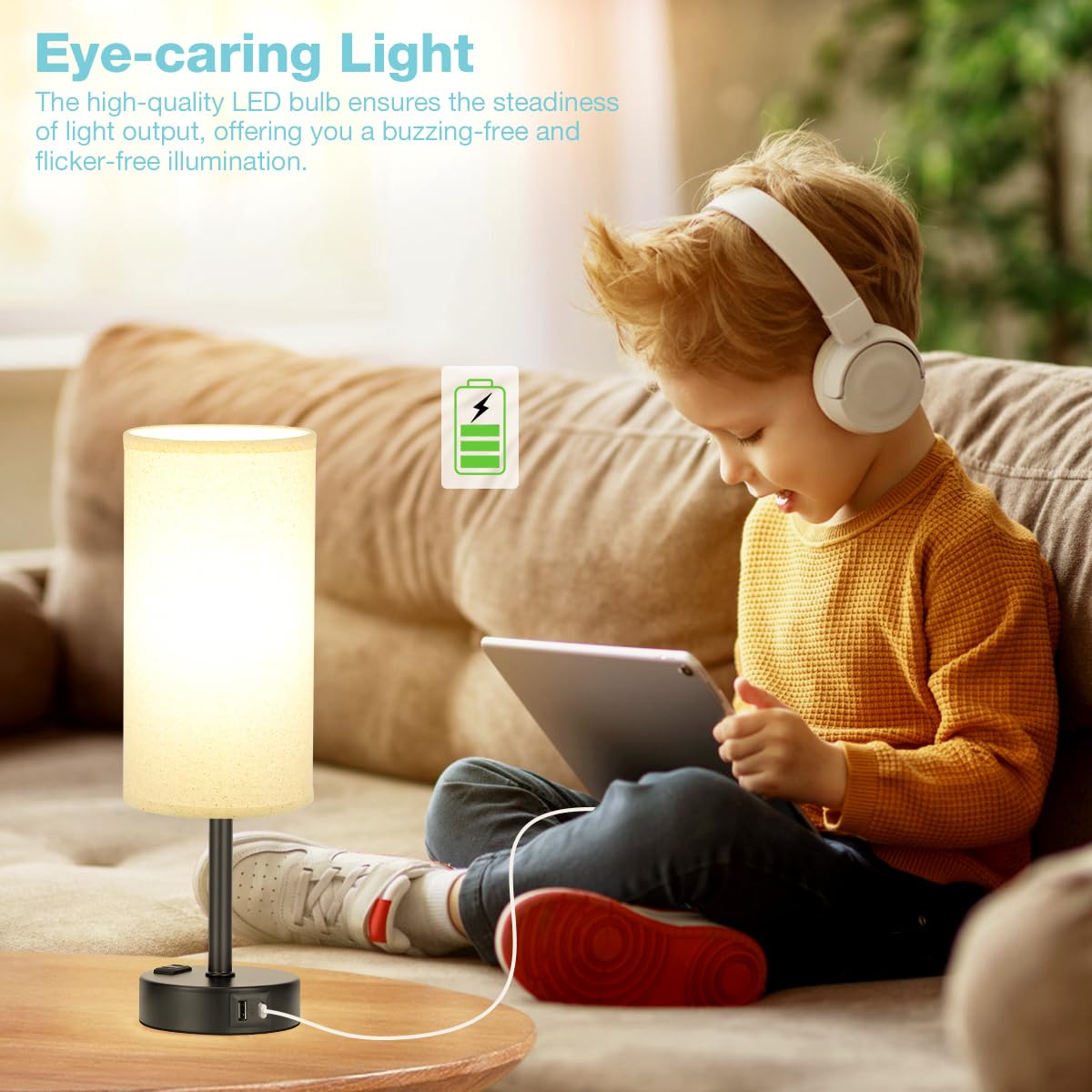 Fenmzee Grey Bedside Table Lamp For Bedroom - 3 Way Dimmable Touch Lamp Usb C Charging Ports And Ac Outlet, Small Lamp For Livin