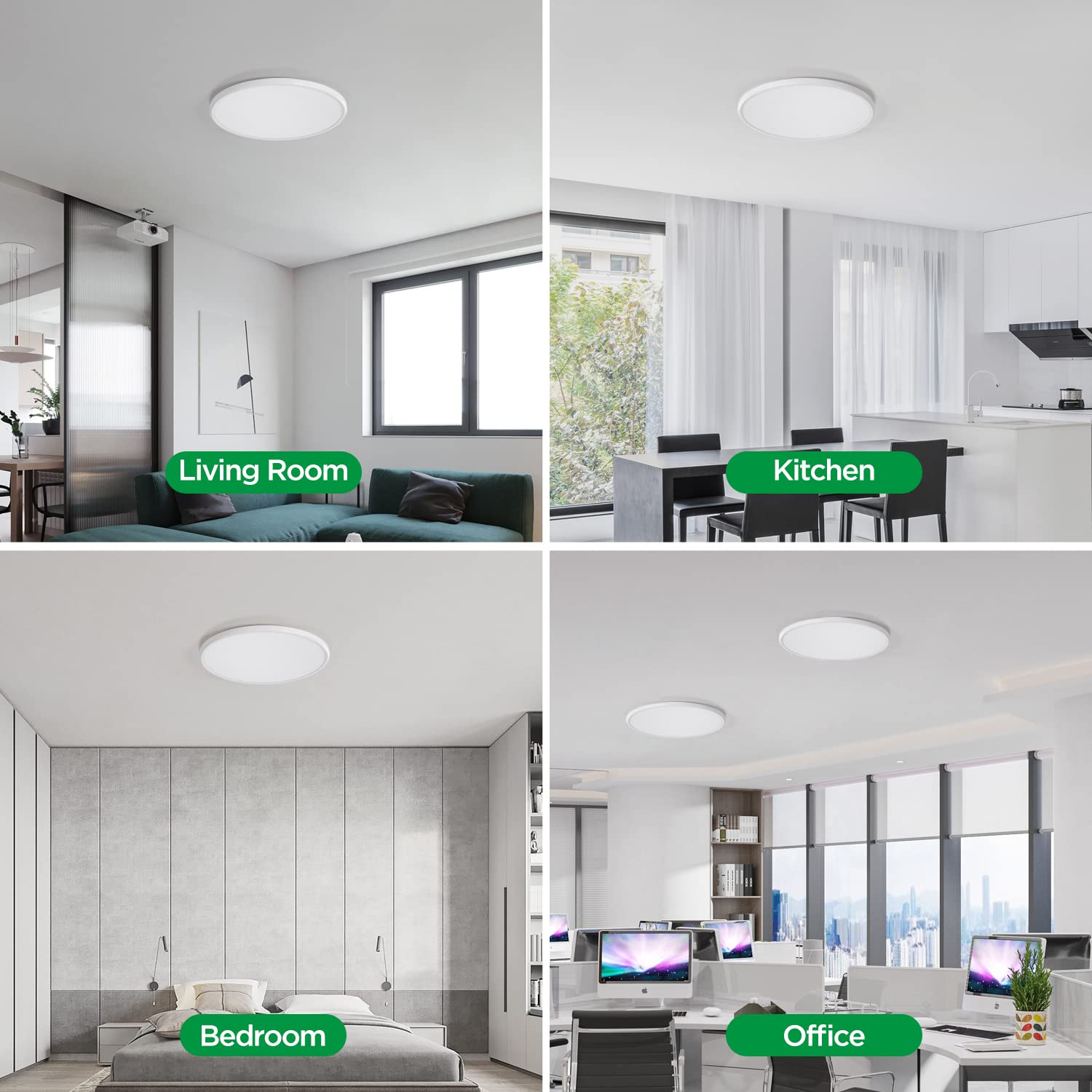 Taloya 18 Inch Flush Mount Led Ceiling Light, Dimmable, 5 Color Temp Settings, Ultra Slim, White, Model 8304