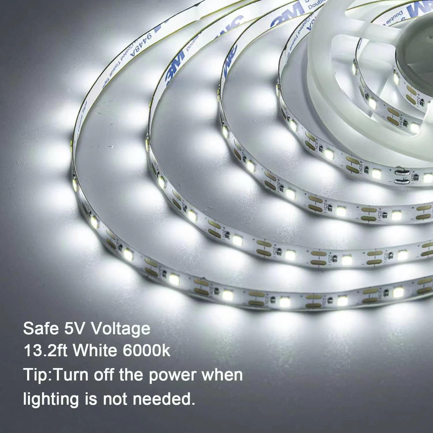 JUNWEN Battery Powered LED Strip Lights, 5V, Daylight White,Cuttable to Size, 13.2ft with 240 LEDs, Portable Lighting, Requires