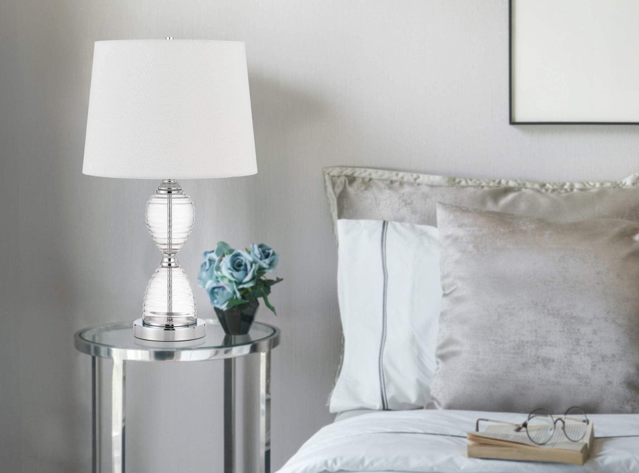 Homeroots 24 In. Metal Table Lamp With Empire Shade - Clear & White, Model 524726