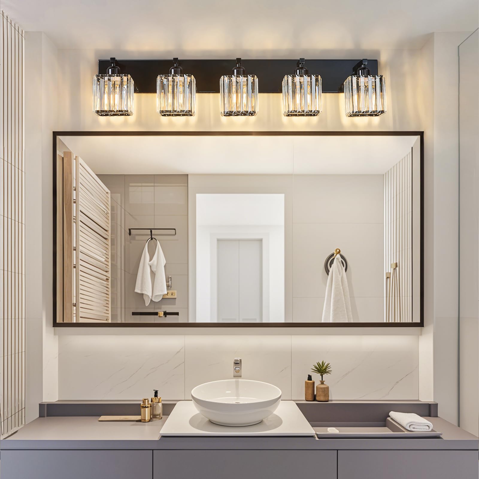 FDPBY Modern Bathroom Vanity Light 5-Light Plating Black Crystal Wall Fixture Model 002 Metal
