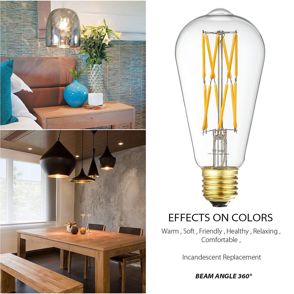 Leools Vintage 10W LED Edison Bulb, Dimmable, 100W Equivalent, Clear Glass, Warm White 2700K, 4 Count Pack