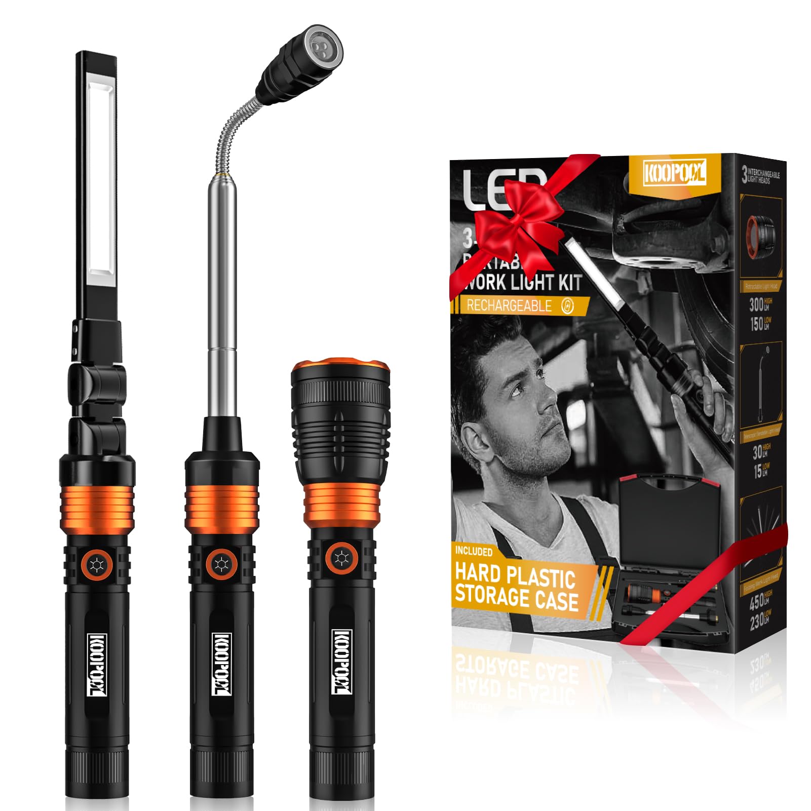 KOOPOOL 650,000 Lumens Rechargeable Flashlight, 3-in-1 LED Work Light with Magnetic Base & Pick-Up Tool, 5000mAh Battery, Hands-