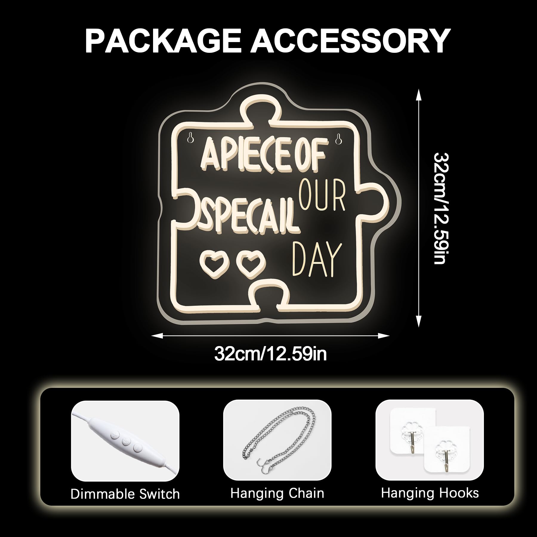 Nosun A Piece Of Our Special Day Neon Sign For Wall Decor Special Day Light Sign Warm White Led Dimmable Neon Light Sign For Bachelorette Party Engagement Party First Birthday Favors Wedding Anniversary For Party Home Wall Wedding Decoration Art Gift