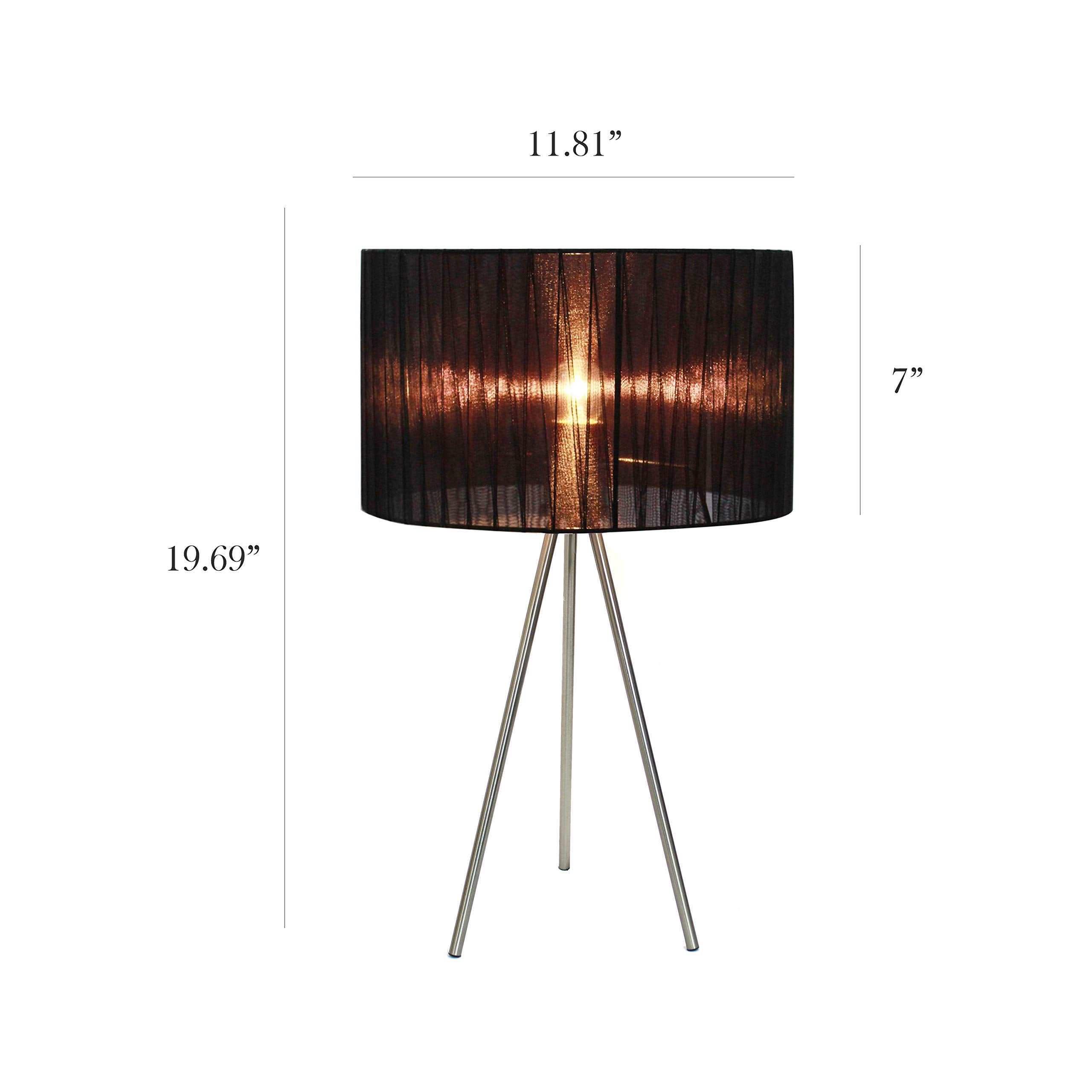 Simple Designs LT2006-BLK Table Lamp, Brushed Nickel, Pleated Silk Shade, Pack of 1, Black