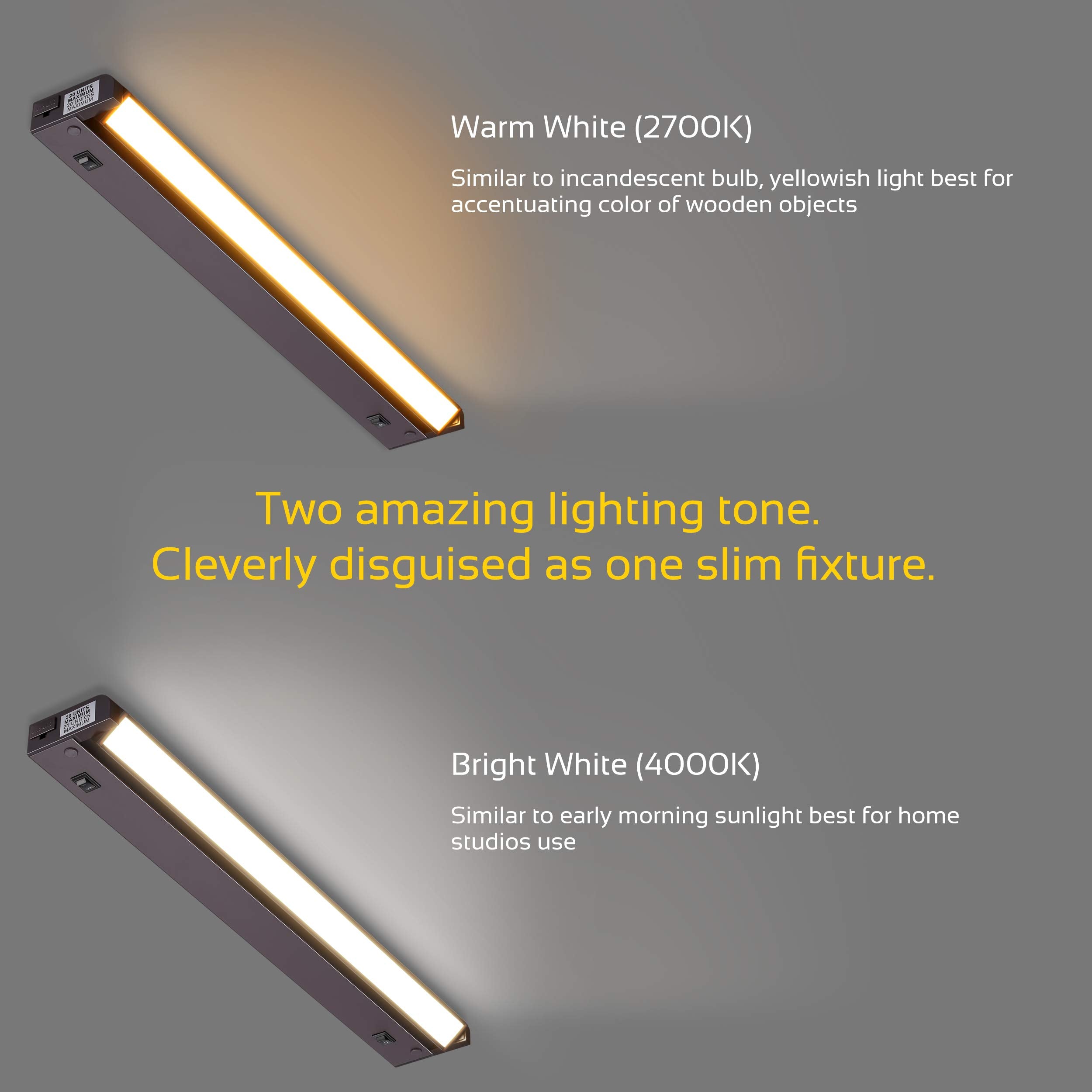 GETINLIGHT 16-inch LED Under Cabinet Lighting, Dimmable, 2700K/4000K, Bronze, Model IN-0109-4-BZ
