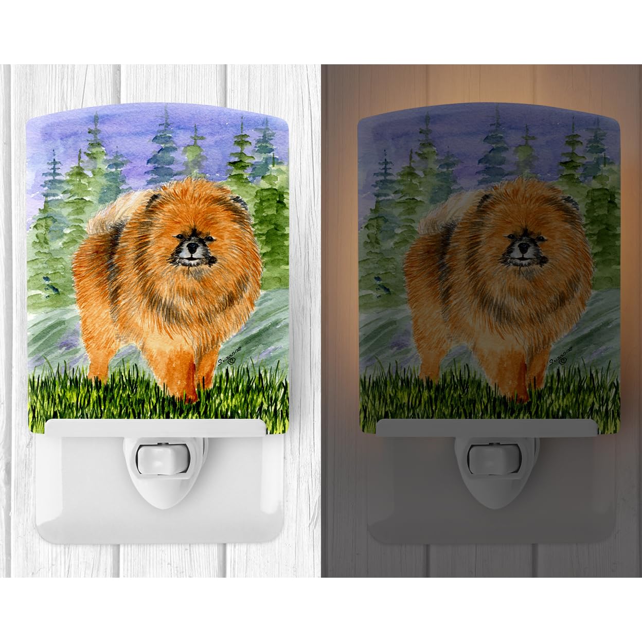 Caroline'S Treasures Ss8459Cnl Pomeranian Ceramic Night Light Compact, Ul-Certified, Ideal For Bedroom, Bathroom, Nursery, Hallway, Kitchen, 6X4X3, Multicolor