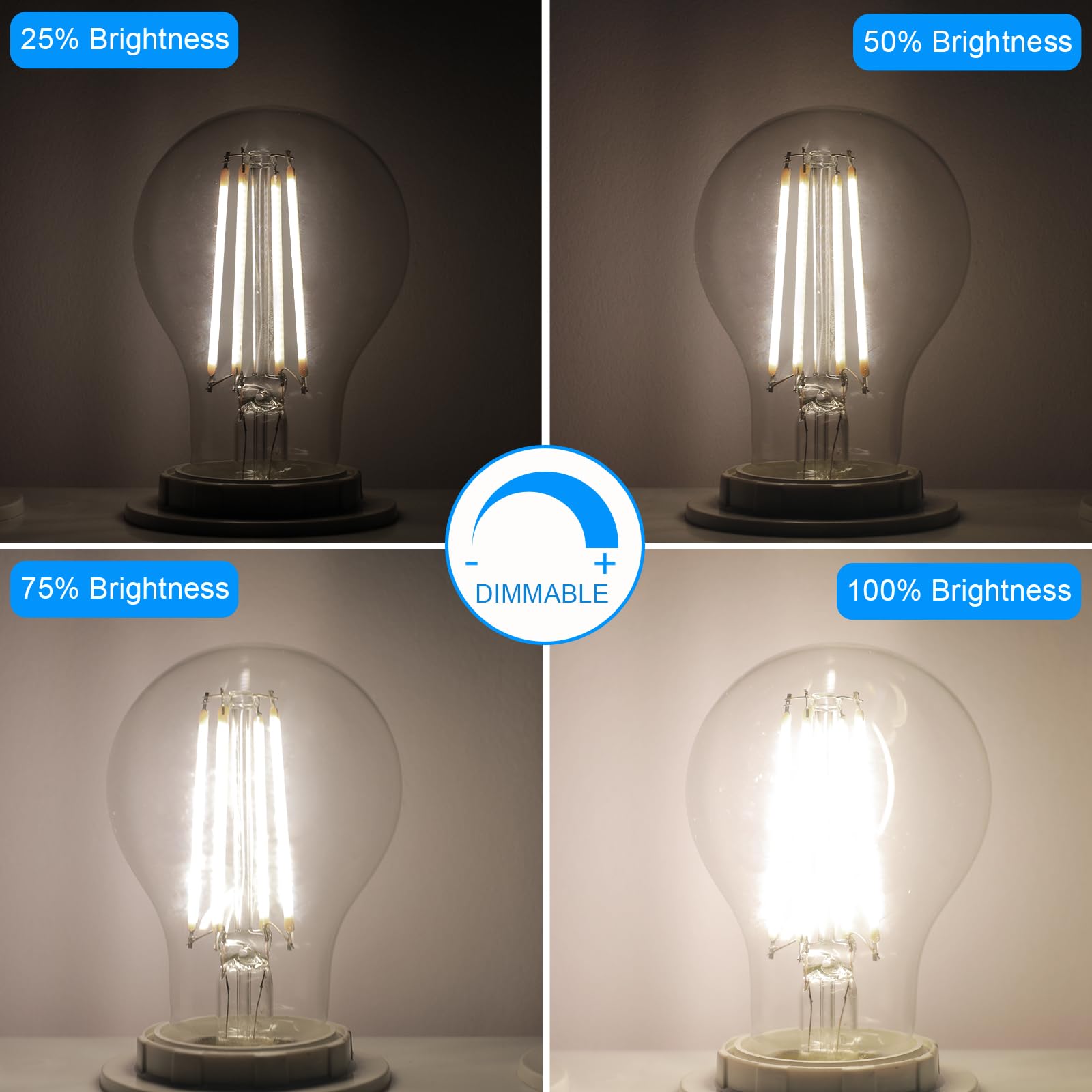 Energetic Dimmable Led Filament Light Bulbs, 8W, 60 Watt Equivalent, Cool White 4000K, Classic Clear Glass, A19 Led Light Bulb,