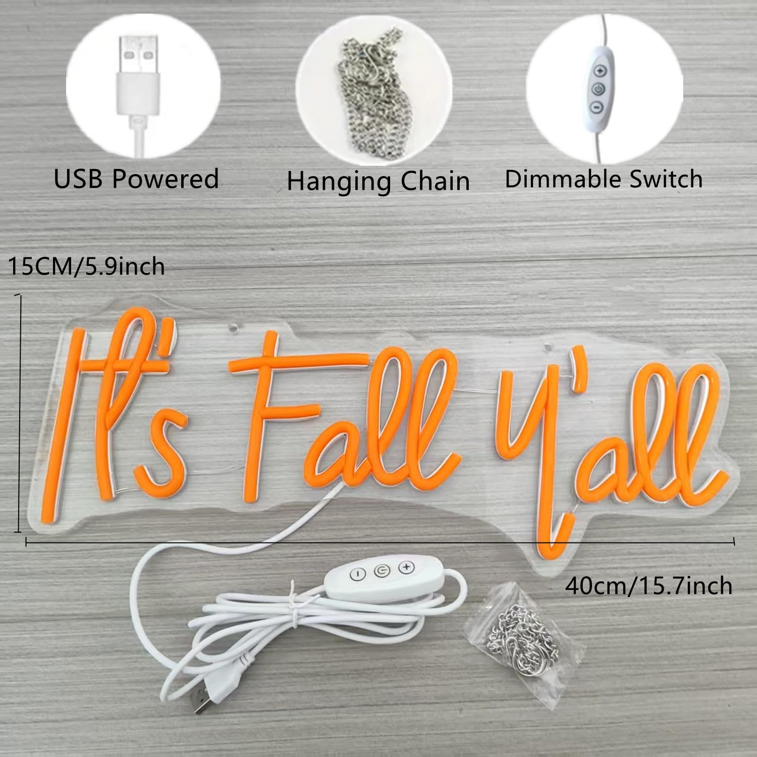 Its Fall Yall Led Neon Sign Light Wall Art Night Lamp With Dimmable Switch And Hanging Chain For Autumn Thanksgiving Home Fireplace Outdoor Garden Door Desktop Hanging Ornaments
