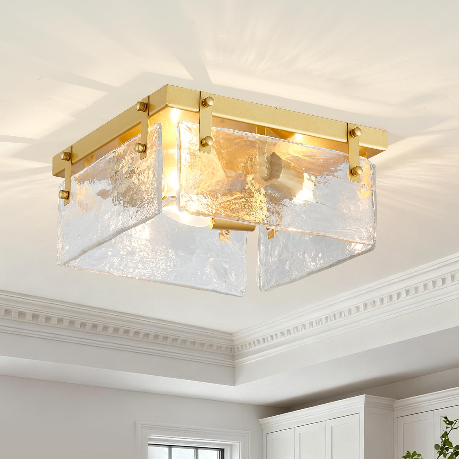 peskoe 14.2 Semi Flush Mount Ceiling Light Fixture, Black 3-Light Small Modern Water Ripple Chandelier Glass Light Fixture for E