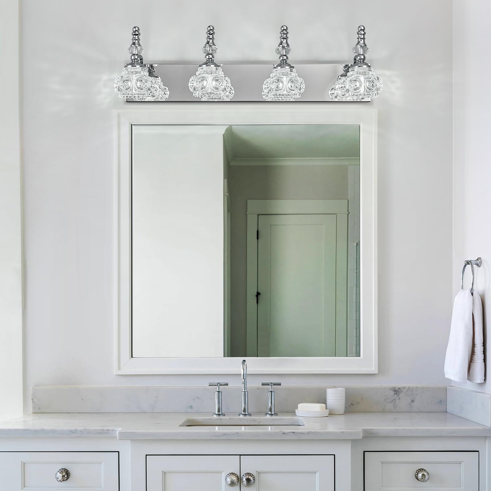 Lbsqj 4-Light Vintage Bathroom Vanity Light Fixture Industrial Chrome With Glass Shade Vanity Light Fixtures Over Mirror Glass Bathroom Vanity Lighting Fixtures G9 Bulb Wall Lights