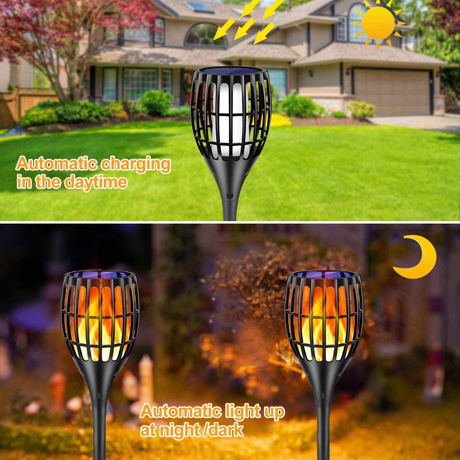 Fitybow Solar Torch Lights Outdoor Waterproof Dance Flame Decro Light 4 Pack