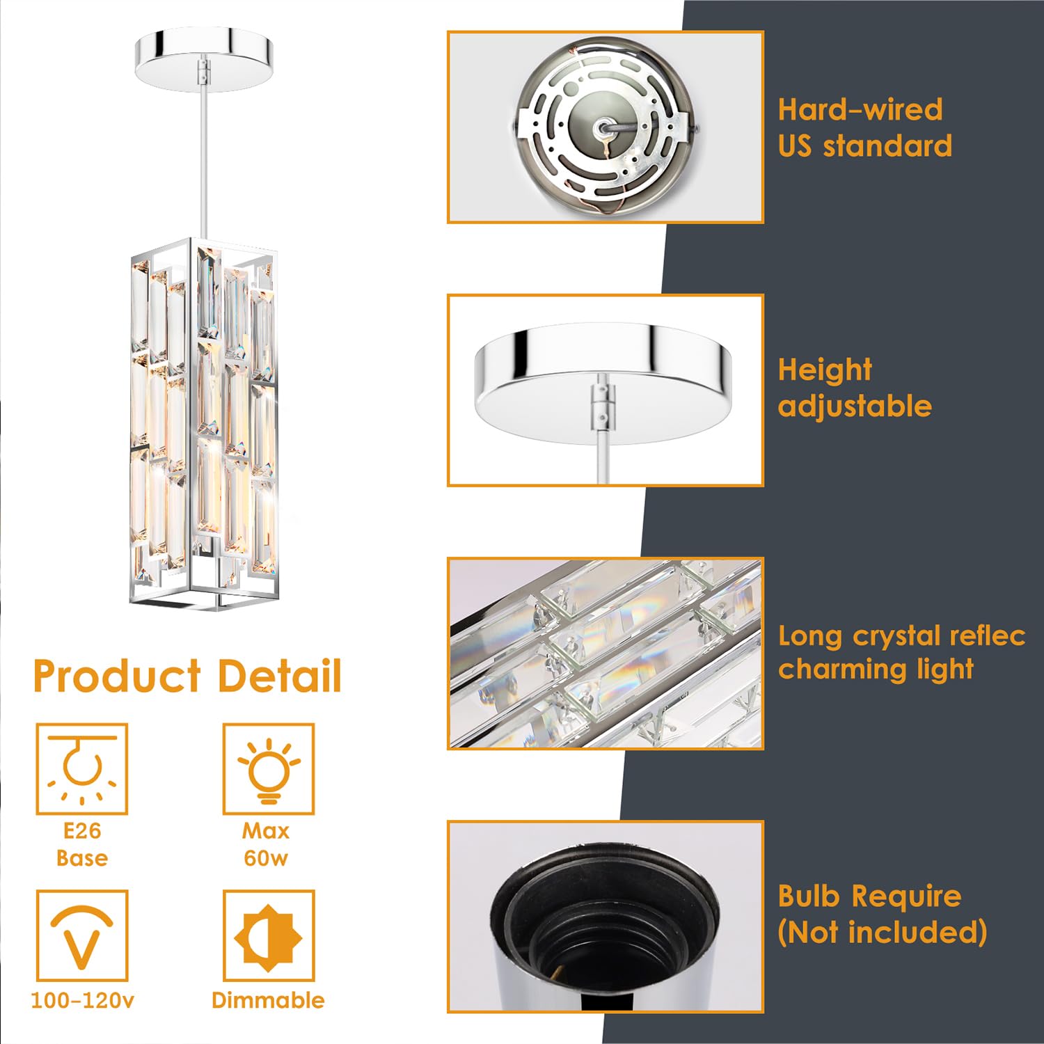 Aoceley Chrome Pendant Lights Modern Pendant Light Fixture, Mini Crystal Pendant Ceiling Light, Pendant Light For Kitchen Island