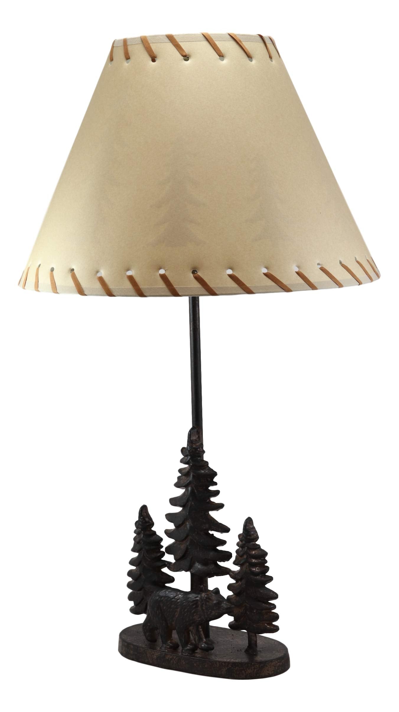 Ebros Rustic Midnight Black Bear Roaming In Pine Trees Forest Metal Table Lamp Statue With Pine Tree Shadows Printed Shade 24.5" High Mountain Woodland Cabin Lodge Western Decor Bears Desktop Lamps