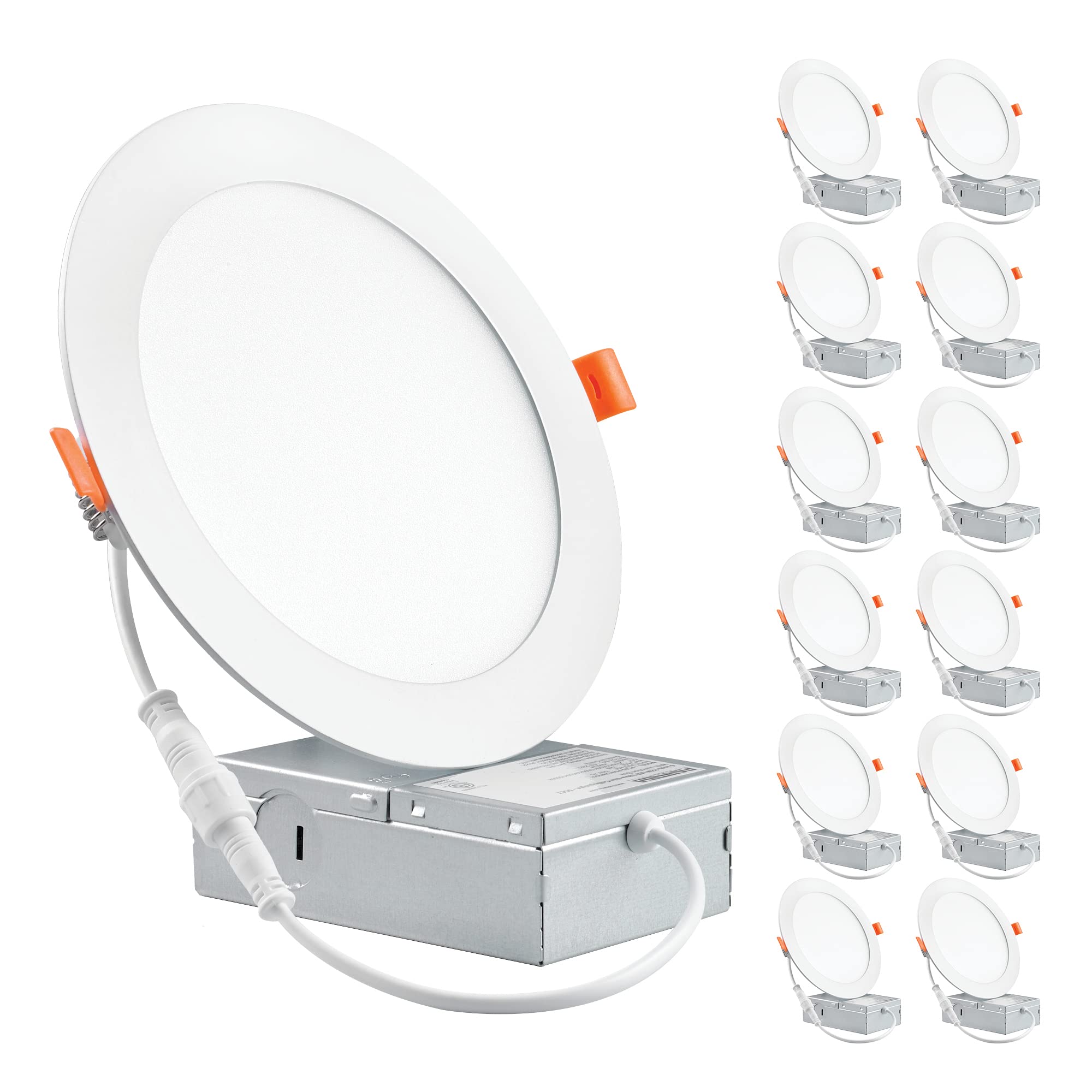 Parmida (12 Pack) 6 Inch Ultra-Thin Led Recessed Ceiling Light With Junction Box, 12W, Dimmable Canless Wafer Slim Panel Downlight, Ic Rated, Etl-Listed - 3000K