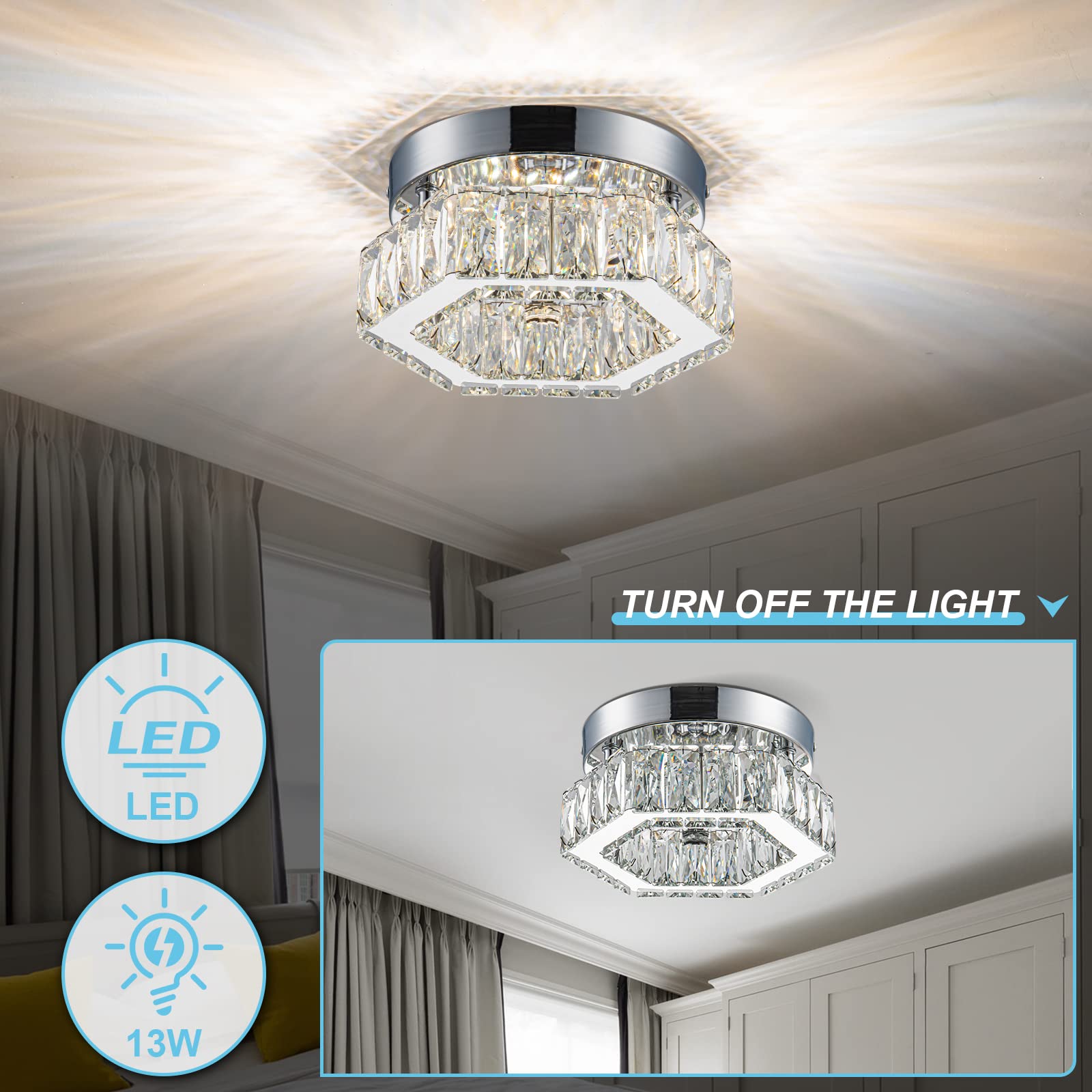 Homlaiting Led Mini Chandeliers With Crystals - Adjustable 3-Light Fixtures For Hallway & Bedroom
