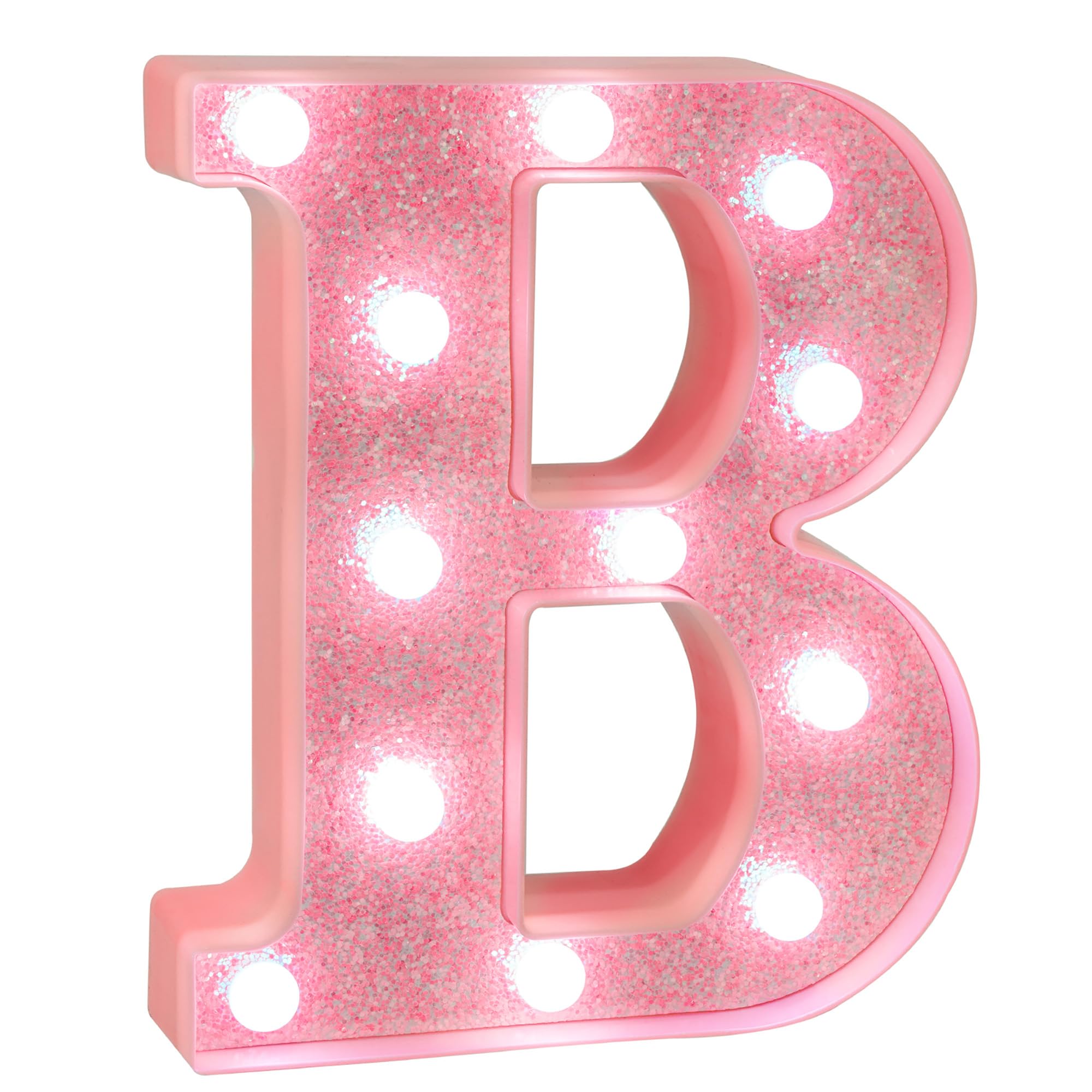 EUFONY Pink Glitter LED Marquee Light Up Letter B with Cool White Lights, Battery-Powered Alphabet Letter Sign for Girls Gift, B