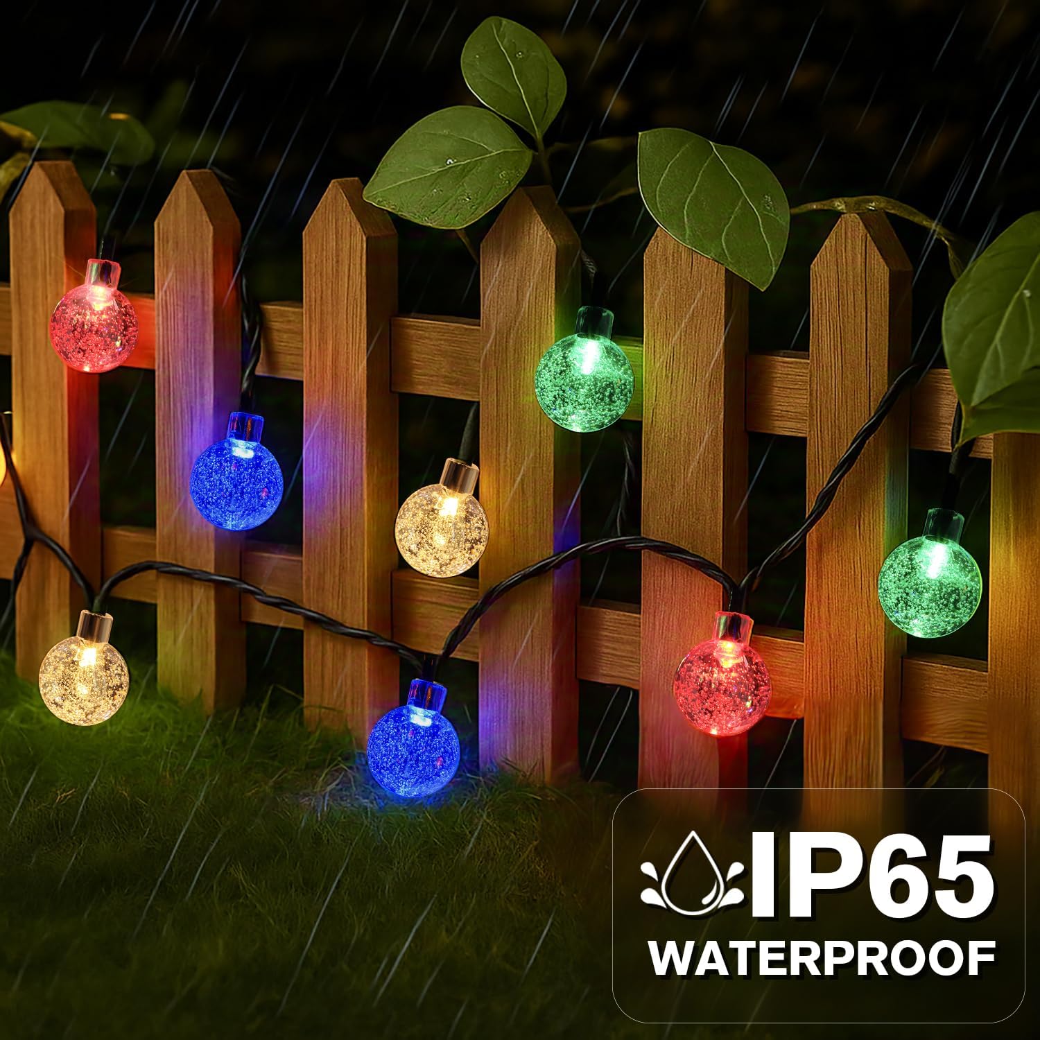 Metaku Solar String Lights 72FT 120 LED Crystal Globe 8 Modes Multicolor