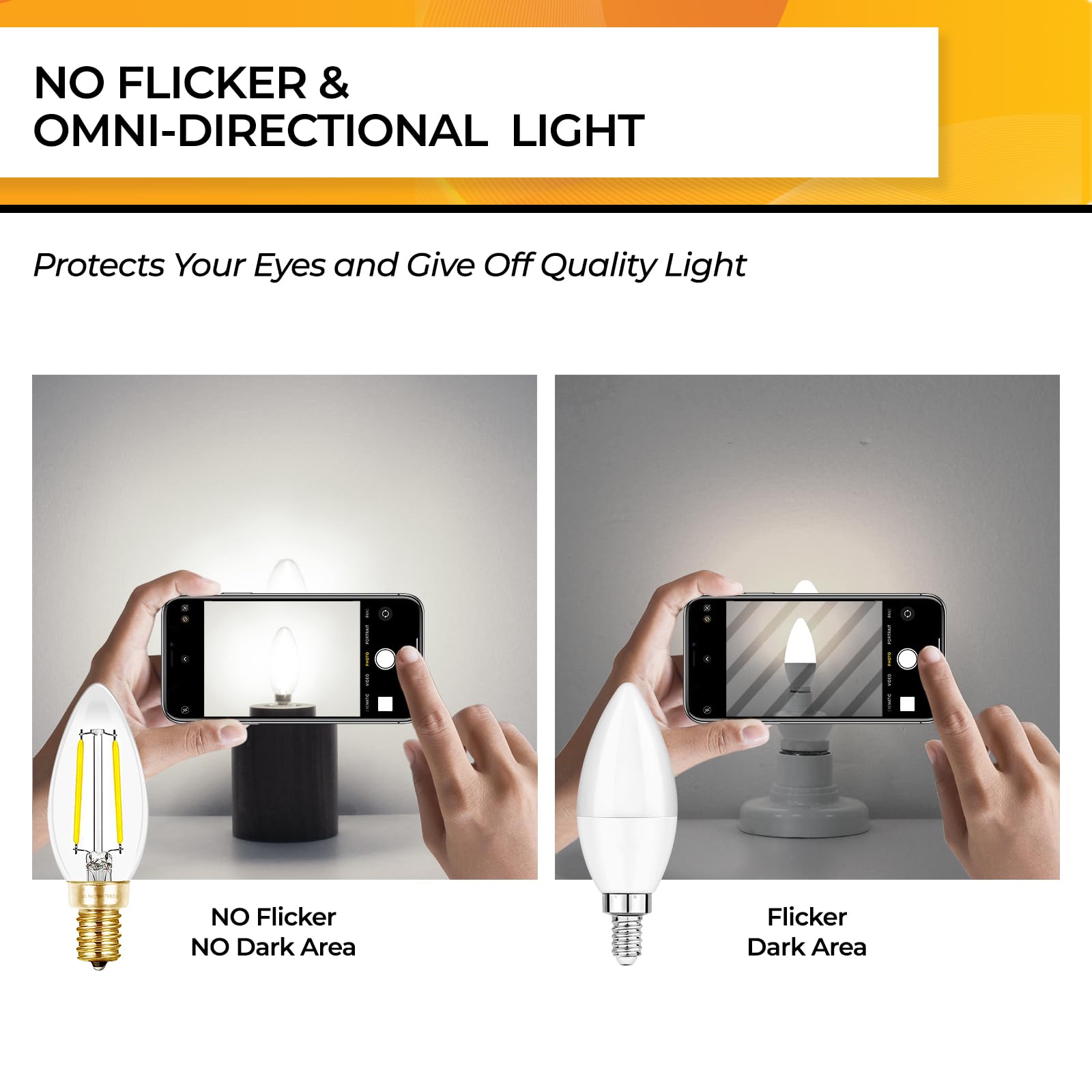 Hizashi LED Candelabra Bulbs 25W Dimmable E12 5000K Daylight White Glass 12 Pack B10 200LM UL Listed