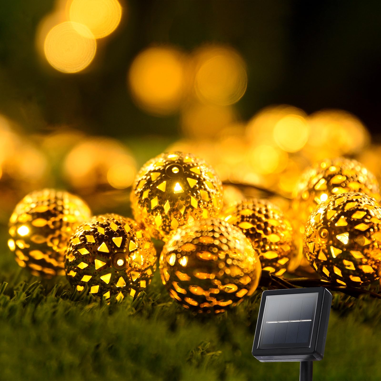 Lightique Solar String Lights Outdoor 60LED Moroccan Fairy Lights with 8 Modes Solar Garden Lights Outdoor Waterproof Globe Stri