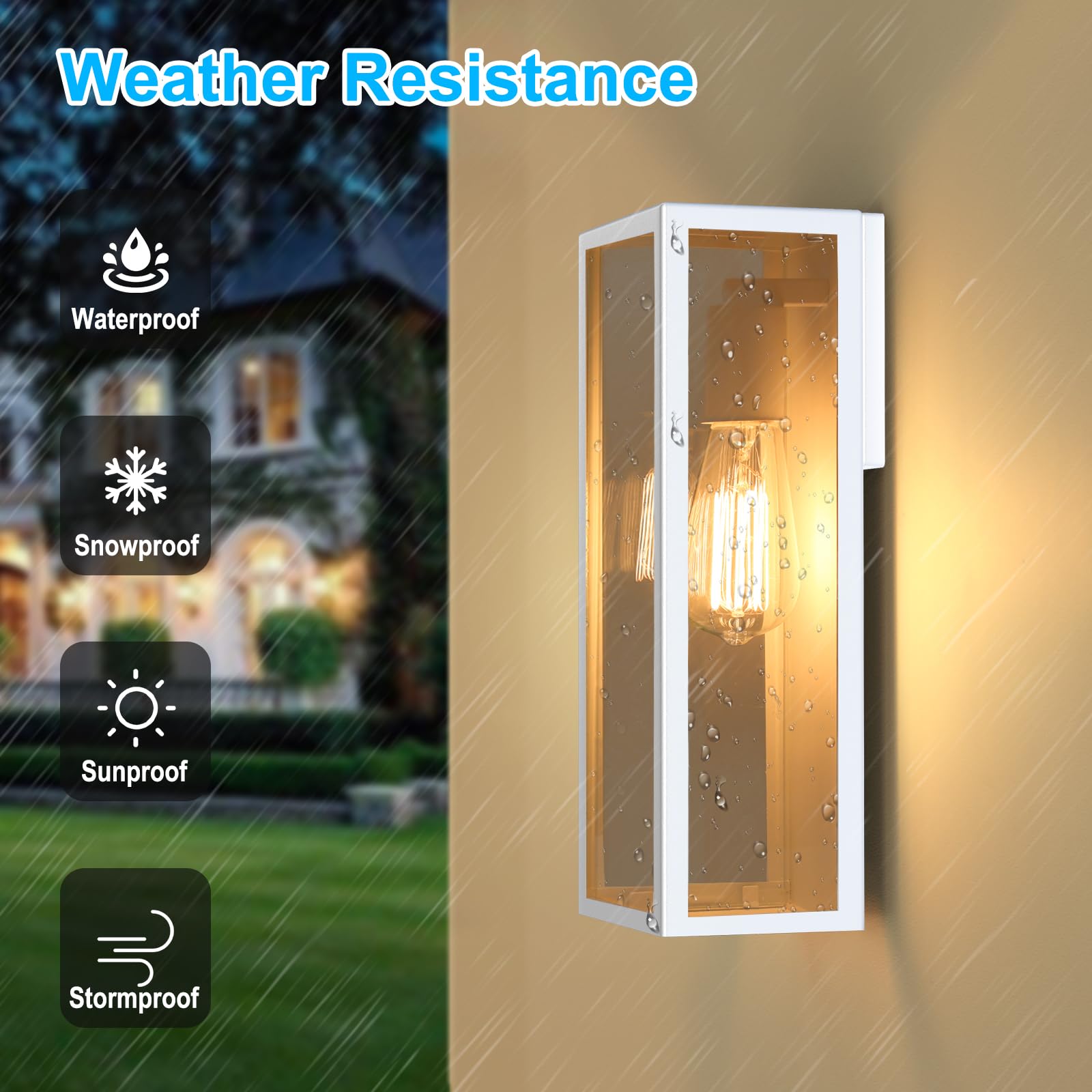 2-Pack Outdoor Wall Lanterns, Exterior Waterproof Wall Sconce With Glass Shades, White Porch Lights Wall Mounted, Anti-Rust E26