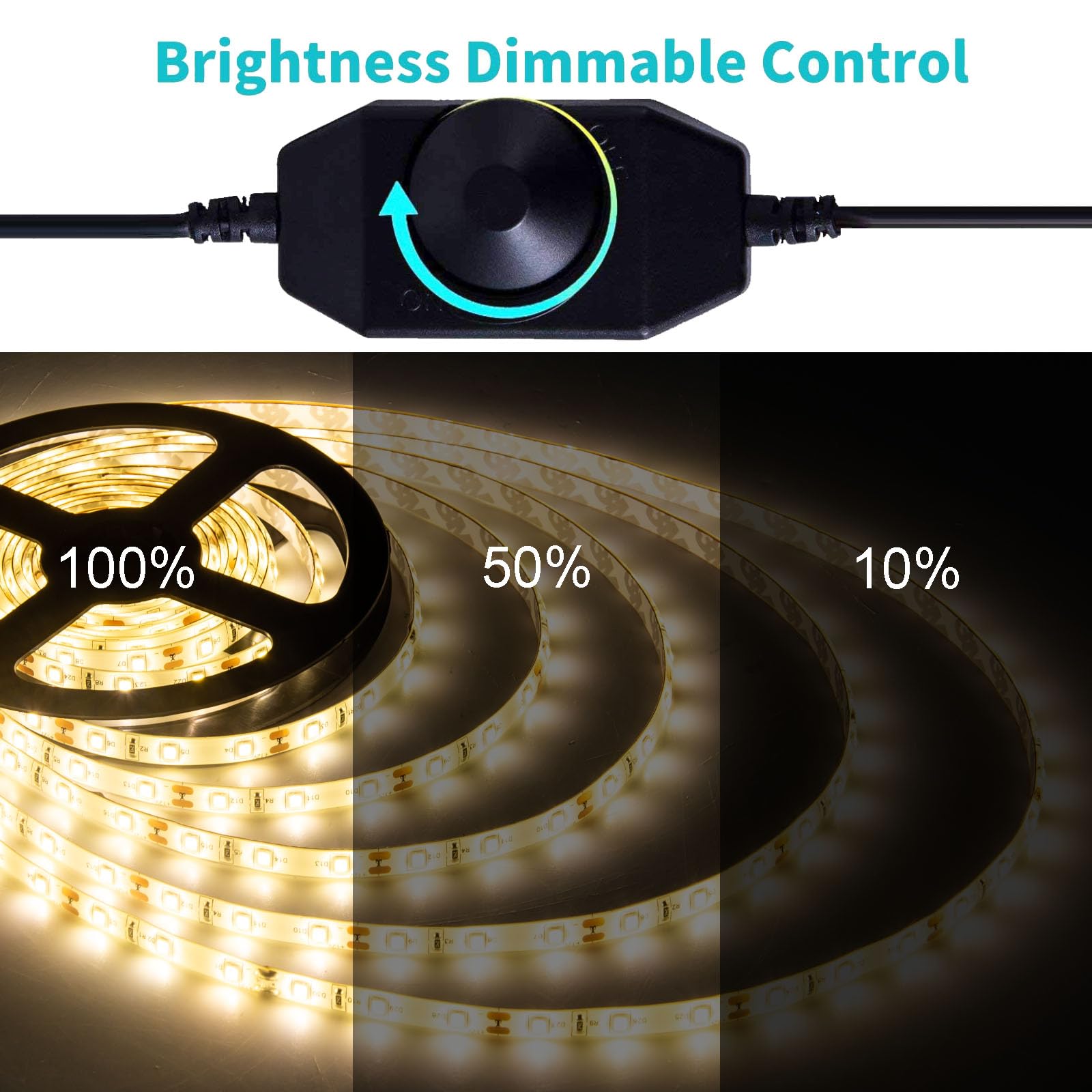 JUNWEN LED Strip Lights 50ft Warm White Waterproof Flexible Dimmable Indoor Lighting for Bathroom, Fish Tank, Bedroom, Kitchen