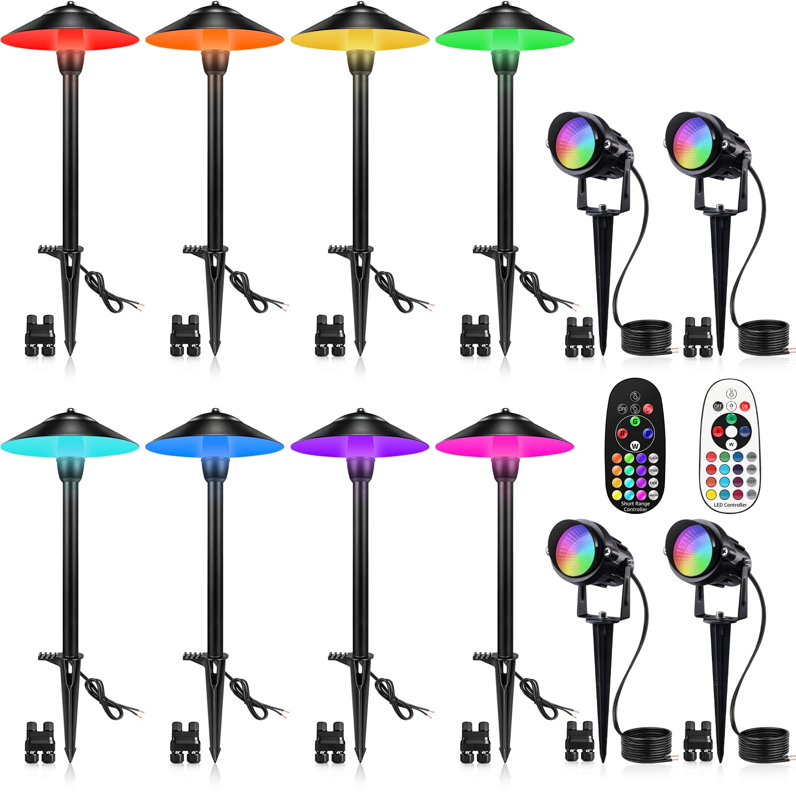Sunvie Rgbw Landscape Lighting Kit 12V Low Voltage Landscape Lighting With Connectors  Color Changing Low Voltage Pathway Lights Wired With Spotlights Waterproof For Holiday Patio Garden Yard 12 Pack