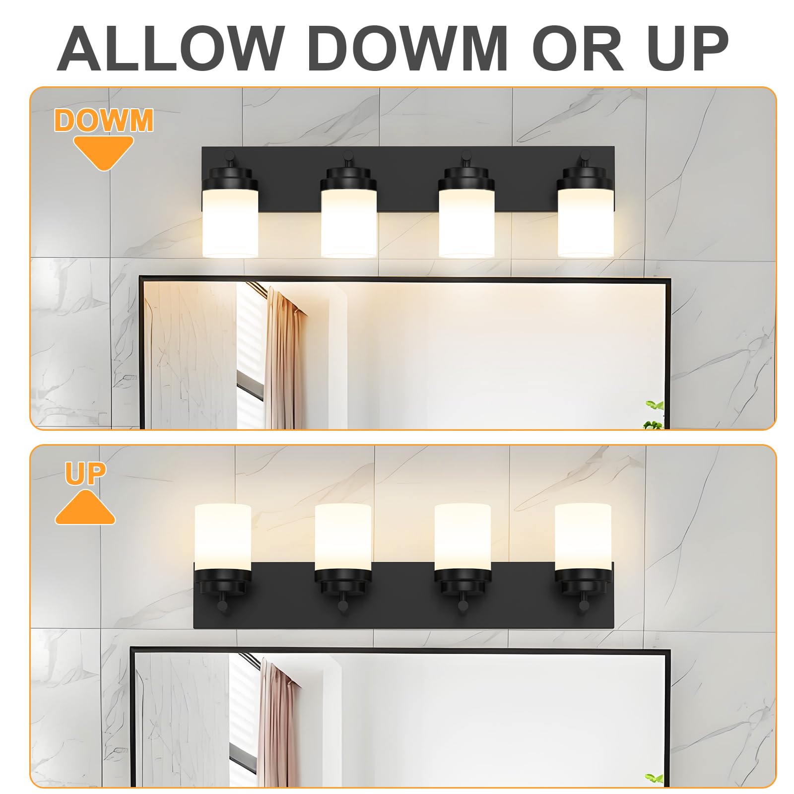 Izorro Bathroom Vanity Light Fixture  4-Light 27.5 Inch Matte Black Bathroom Light Fixtures Over Mirror  With White Glass Shade  Modern Farmhouse Vanity Lights  Rustic Restroom Lighting Fixtures