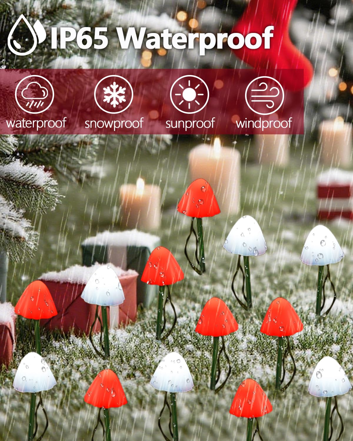 Ozs 2Pk 32Led 55Ft Red And White Christmas Decorations Mushroom Solar Lights  Christmas Lights Outdoor With 8 Lighting Modes  Solar String Lights Waterproof For Outside Yard Party