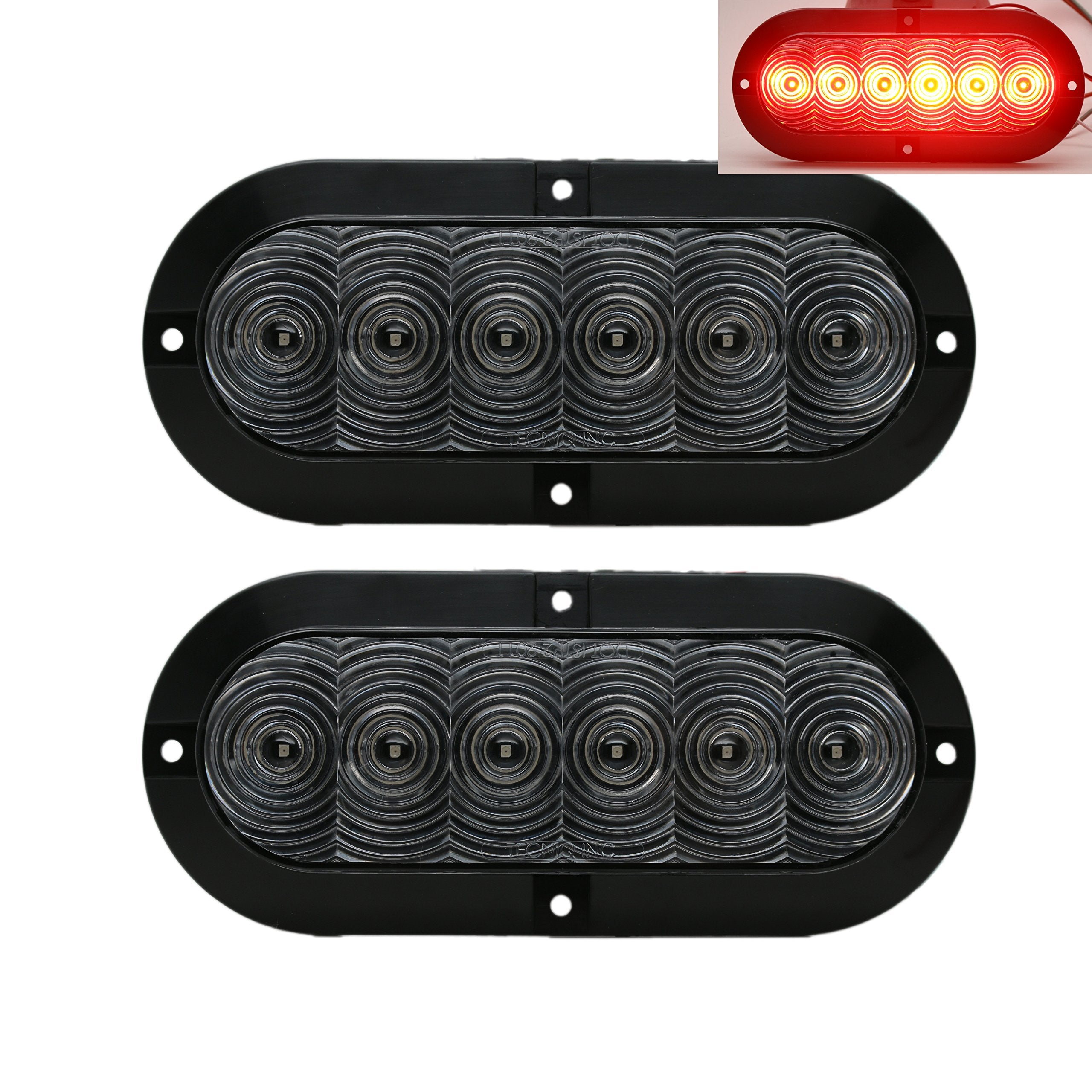 TecNiq 6" Oval Clear RED LED Stop Turn Tail Light - Surface Mount, Model T61-RCHP, USA Made, for Trailer, Truck, RV