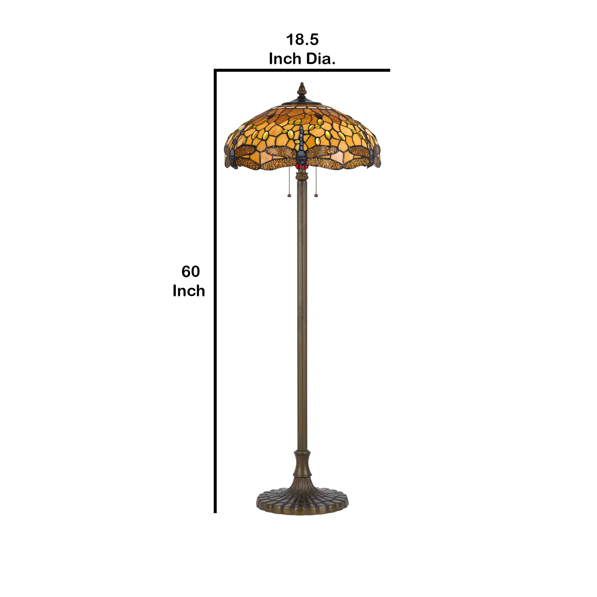 Benzara 2 Bulb Tiffany Floor Lamp, Dragonfly Design Shade, Metal, Multicolor, Model BM223536