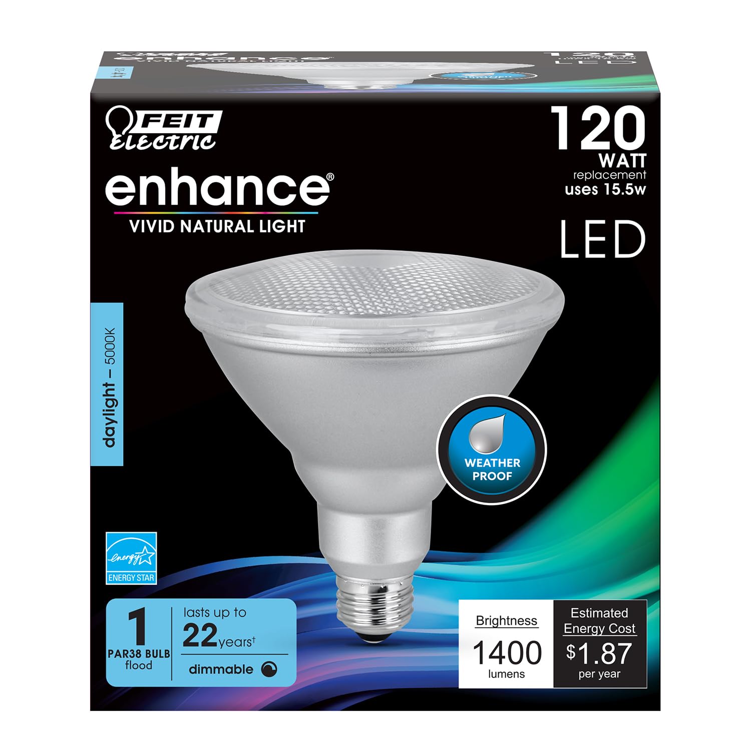 Feit Electric Par38 Led Bulb, 120W Equivalent, Dimmable, 5000K Daylight, 1400 Lumens, 22 Year Lifespan, E26 Base, Flood Light Bu