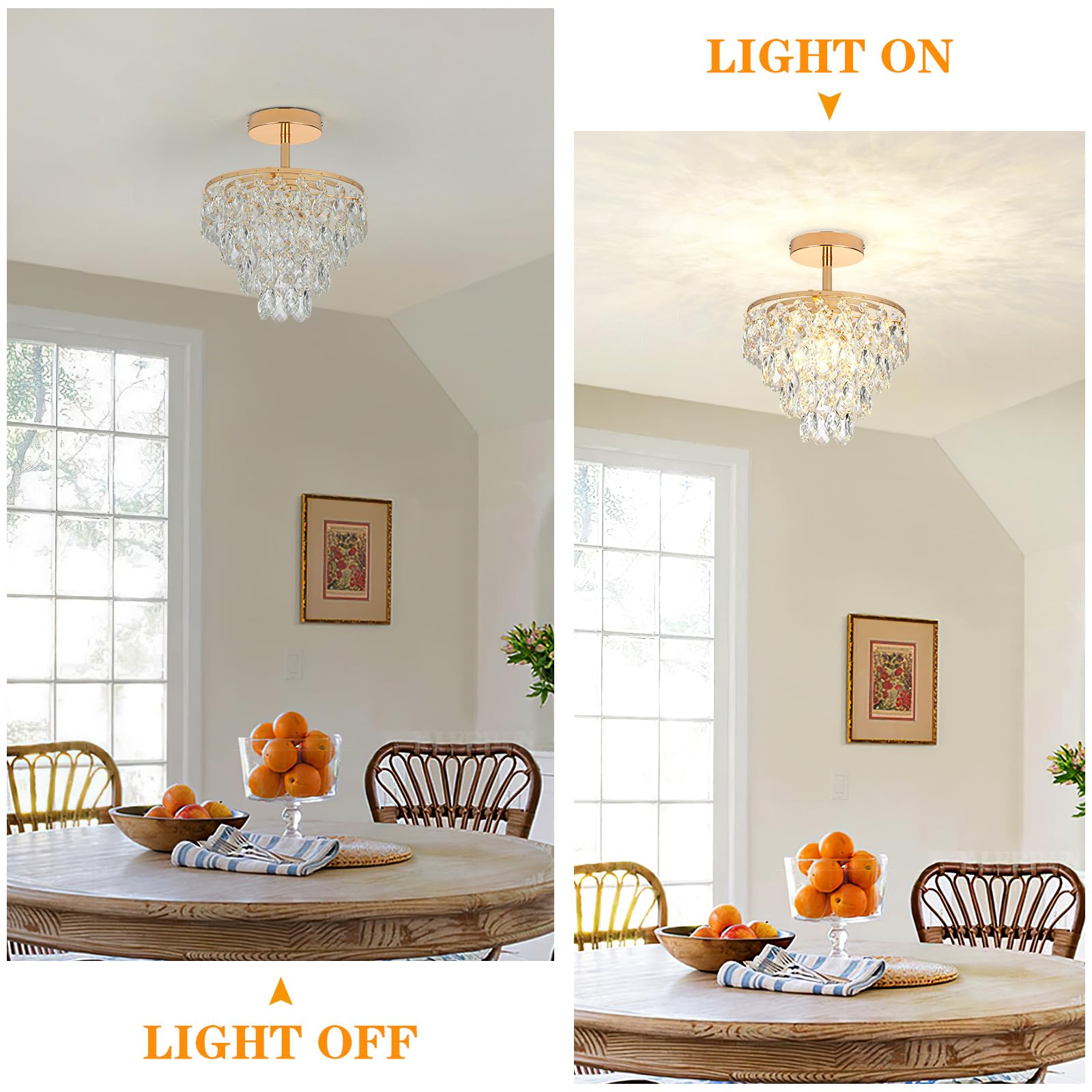 CXGLEAMING Gold Chandelier Light Fixture, Small Crystal Ceiling Light, Model MC300 for Hallway, Closet, Bathroom, Bedrooms