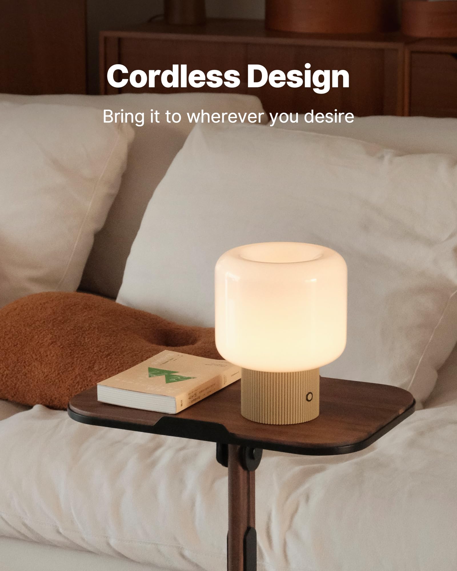 MAGCHARM Halo Mushroom Lamp - 5W Cordless LED Table Light, Dimmable, Mustard Yellow, Retro Design for Bedroom Decor
